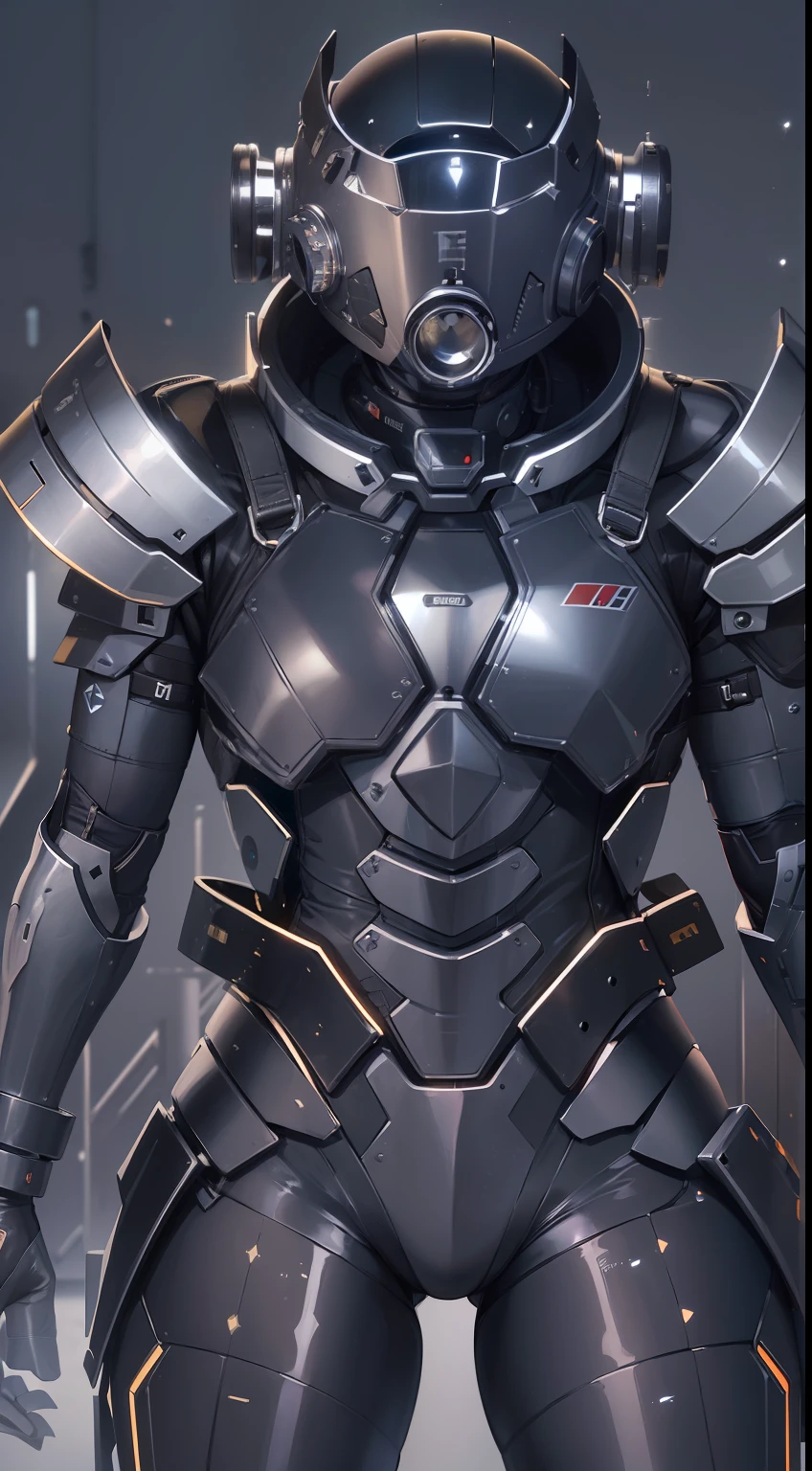 (Medium range lens:1.8)，fnavy space suit in dark colors， The chest is covered with metal armor，with glowing veins across the Gaps between surfaces.  The Metal spine biomimetic support,  mixture of Nanomaterials and aerodynamic structures，(High metallicity, medium reflection:1.5),high detal，high resolution，trends in art station，hyper qualit，ultra-realistic realism，16K