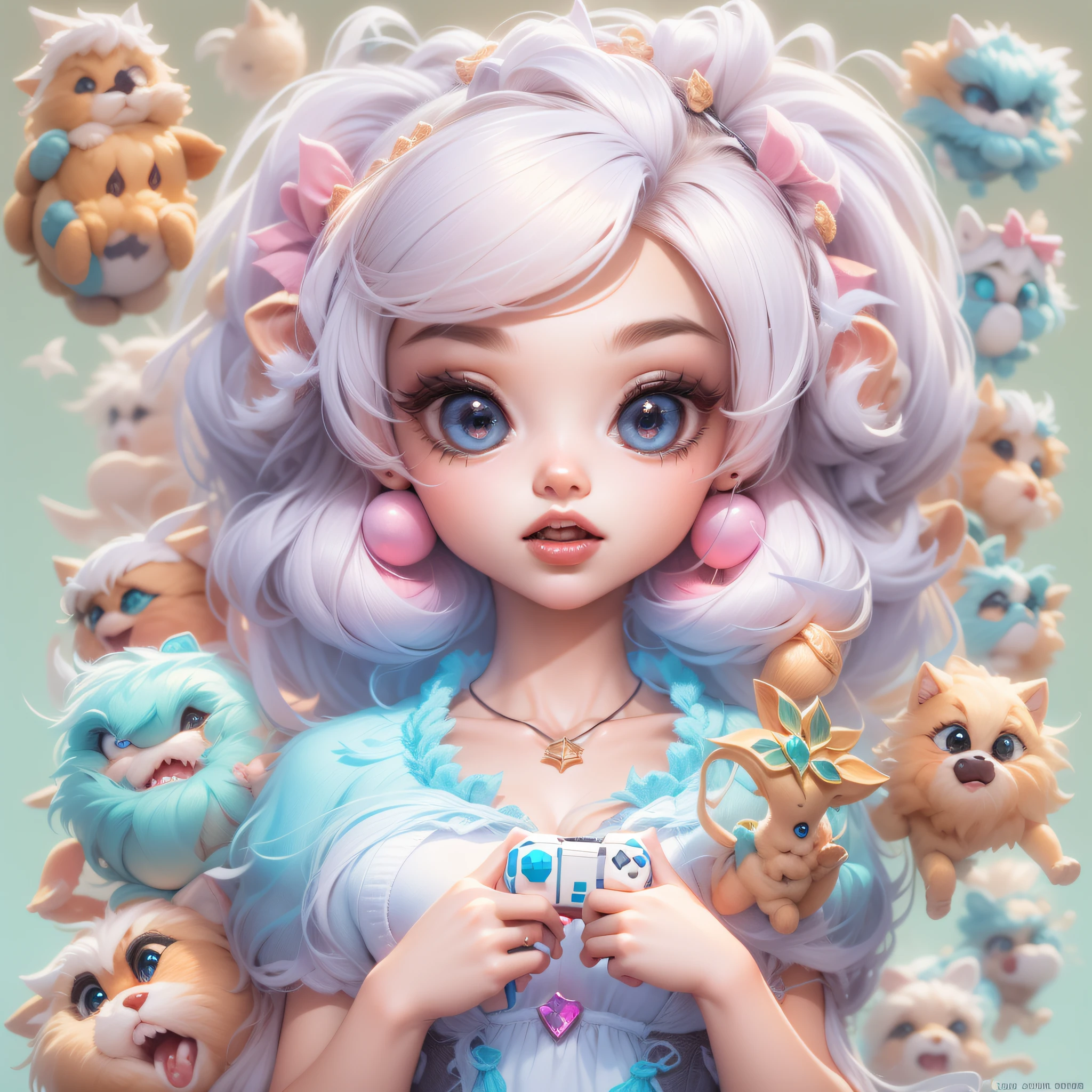 Masterpiece,High Quality,High resolution,The highest resolution,White background,solid color background,transparent background,no background,remove background,Complicated details,Highest quality,game icon,game icon institute,cartoon_style,full body,Cute Fluffy Barbie Monster,all separated