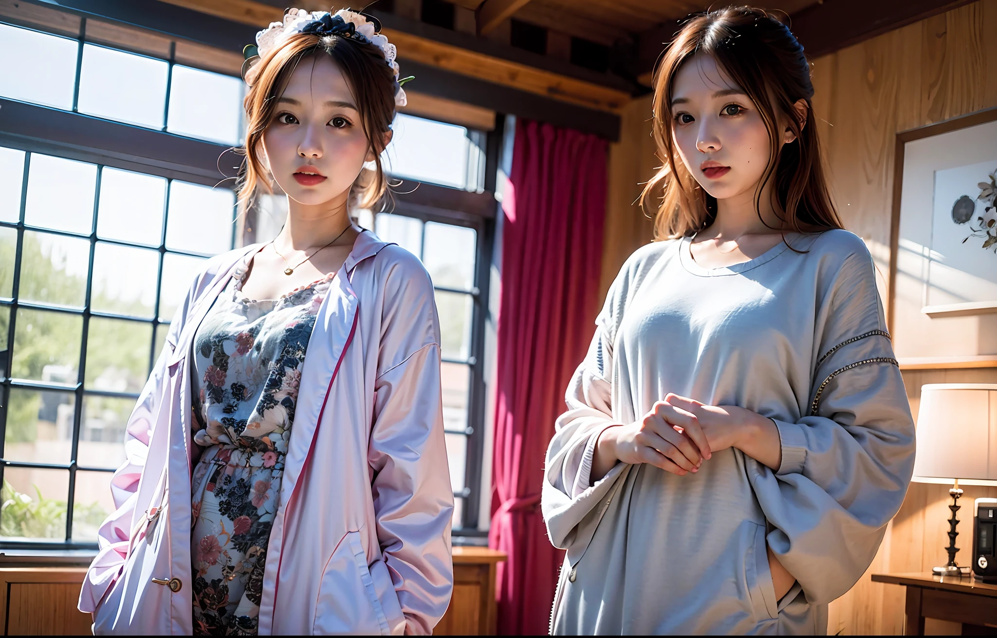 Beautuful Women,20yr old,Lace coat,鎖骨,nabel,full bodyesbian,pyjamas