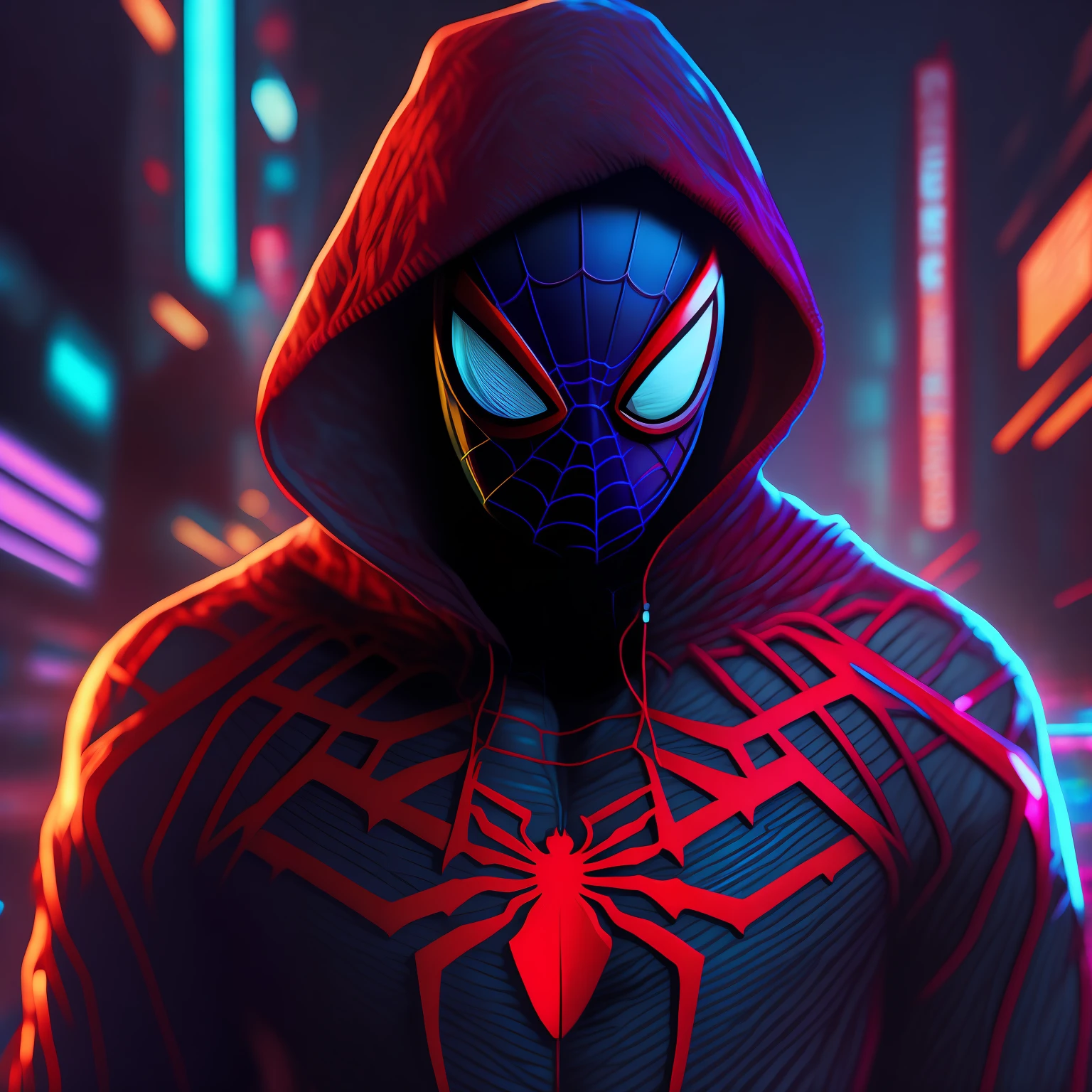 Spider man,Cyberpunk,8k. using bitcoin necklace