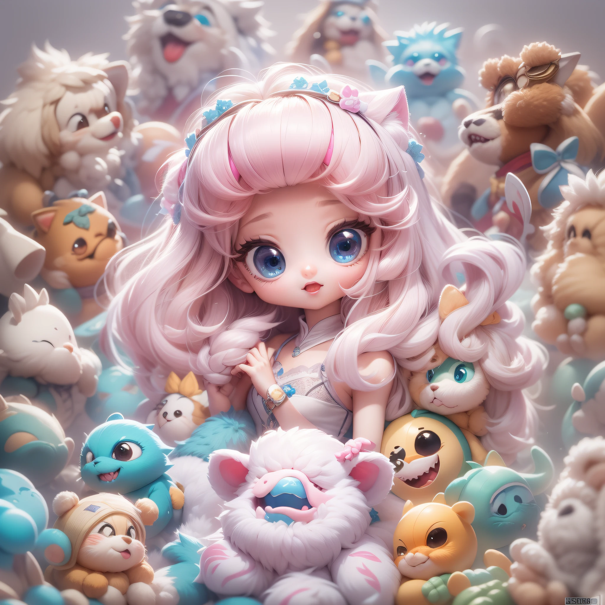 Masterpiece,High Quality,High resolution,The highest resolution,White background,solid color background,transparent background,no background,remove background,Complicated details,Highest quality,game icon,game icon institute,cartoon_style,full body,Cute Fluffy Barbie Monster,all separated