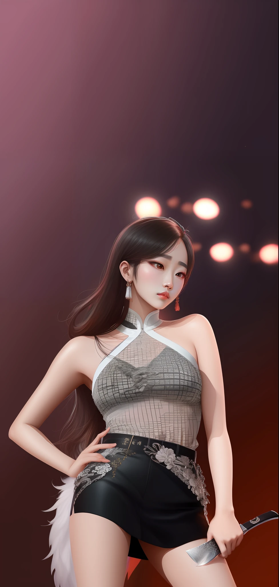 Araffe Asian woman in a short skirt holding a knife, Sha Xi, dilraba dilmurat, Ui, jia, Xianxia, lu ji |, Xianxia de corpo inteiro, Xianxia fantasia, Bae Suzy, Tiffany, 韓国アイドル, jisoo do blackpink, Cai Xukun, Li Zixin, Krystal, Jisoo do Blackpink, Fanart
