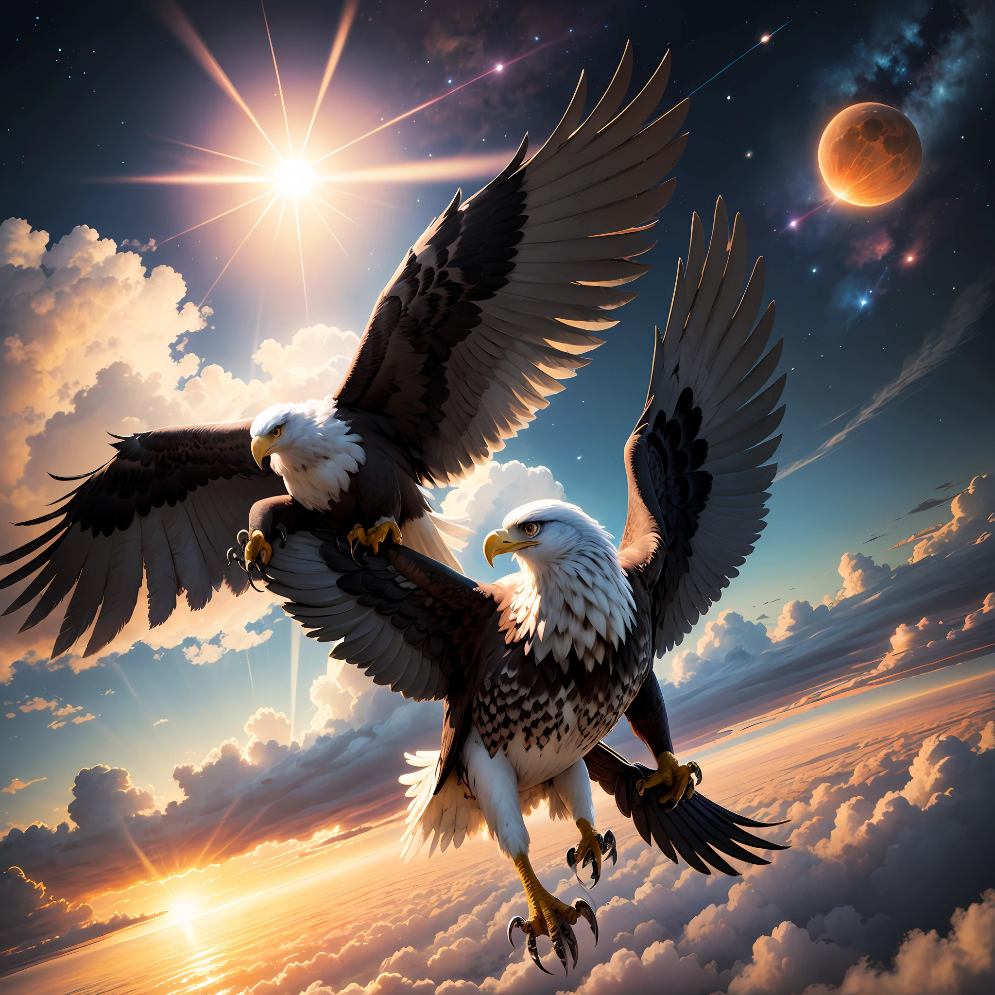 Eagle in space with sun shining on the Eagle --auto