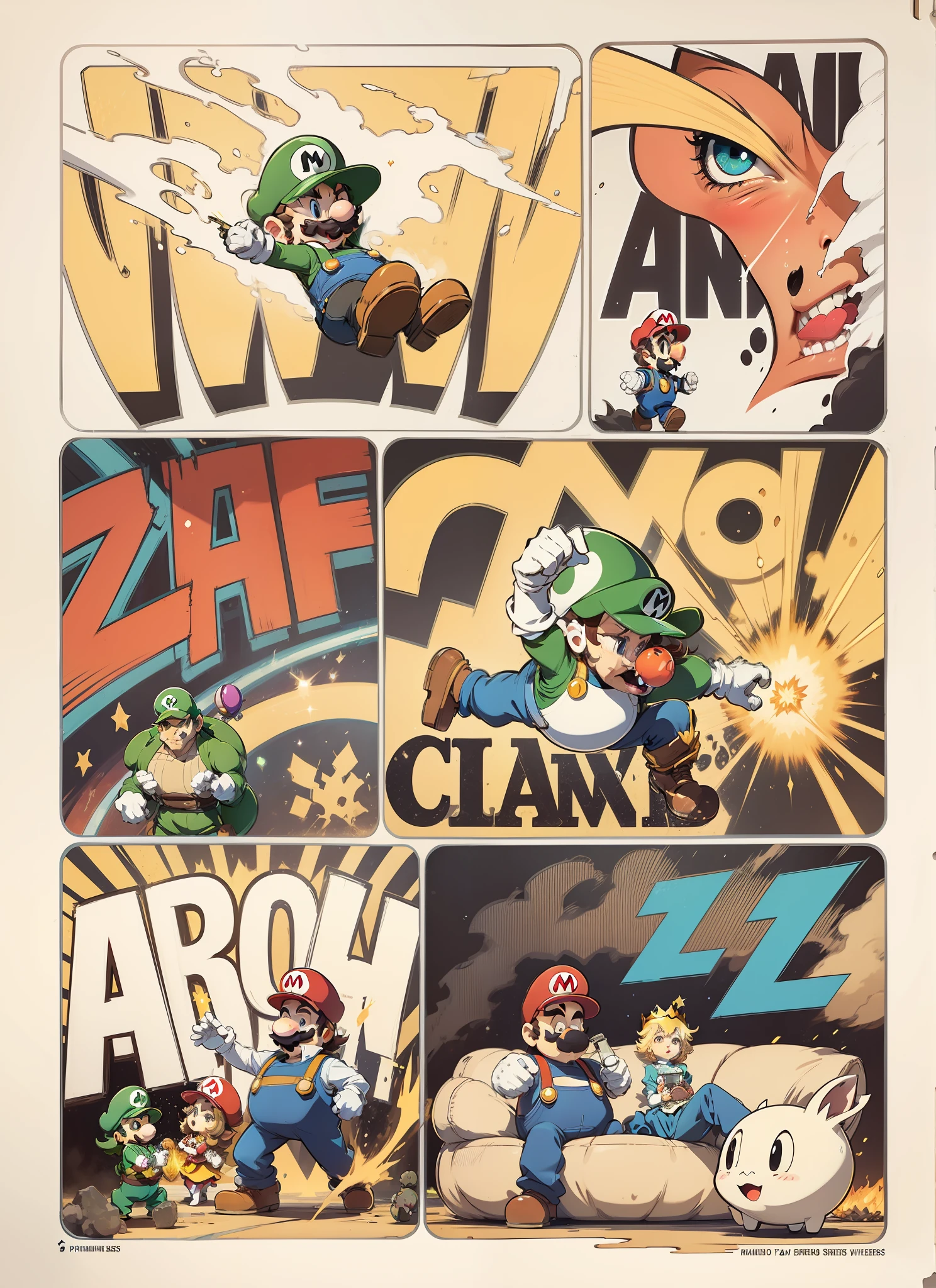 Mario Bros e princesa ,cores vibrante, realce de cores, anime quadrinhos, ultra detalhado,b2