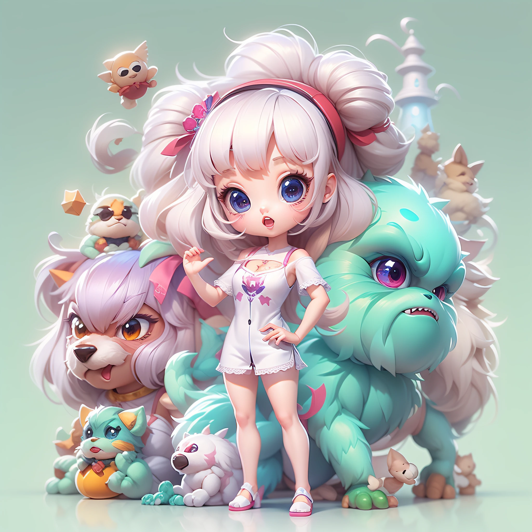 Masterpiece,High Quality,High resolution,The highest resolution,White background,solid color background,transparent background,no background,remove background,Complicated details,Highest quality,game icon,game icon institute,cartoon_style,full body,Cute Fluffy Barbie Monster,all separated