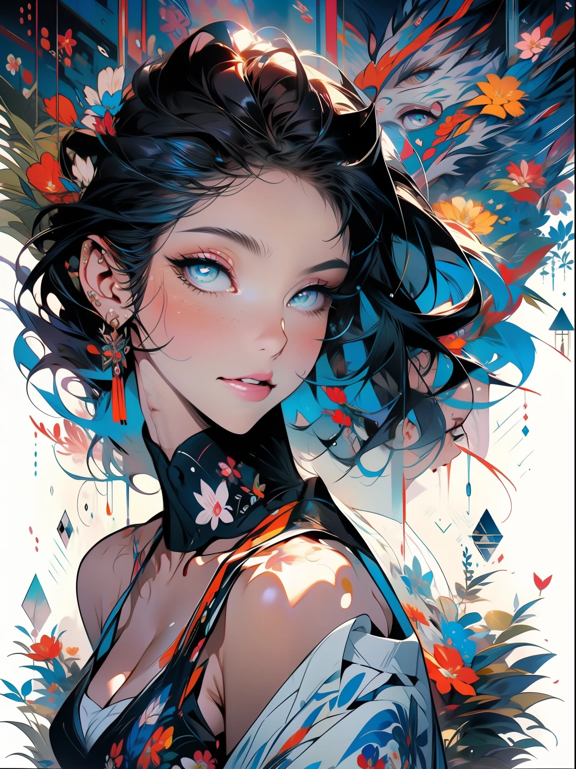 fotografia, adesivo banksy arte , ::ART STYLE Kieron Gillen e Dan Mora:: ,((Camila Bernal mulher bonita )), ( olhos detalhados e rosto detalhado:1.3), (camiseta ou vestido:1.3), (fundo bonito e claro:1.2), (extremamente detalhado, ultra-detalhado, melhor sombra:1.1), bareshoulders, flowers and petals, , (fundo branco:0.5), (illustration :1.1), ( extremamente fina e bonita:1.1), (detalhes perfeitos:1.1) Ultra complexo altamente detalhado textura da linha de arte da mulher bonita com cabelo loiro longo ,fantastic paintings, Adesivo da Disney Banksy Art, Megan Raposa, liberdade, alma, digital illustation, comiс style, anatomia perfeita, Centrado, Approaching perfection, Dynamic, altamente detalhado, pintura em aquarela, art-station, arte conceitual, liso, foco nítido, illustration, arte de Carne Griffiths e Wadim Kashin