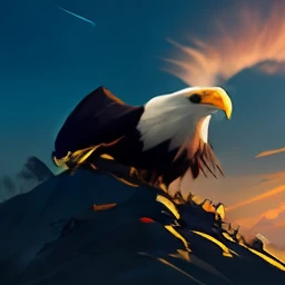 Eagle at the tip of the mountain,no por do Sol --auto