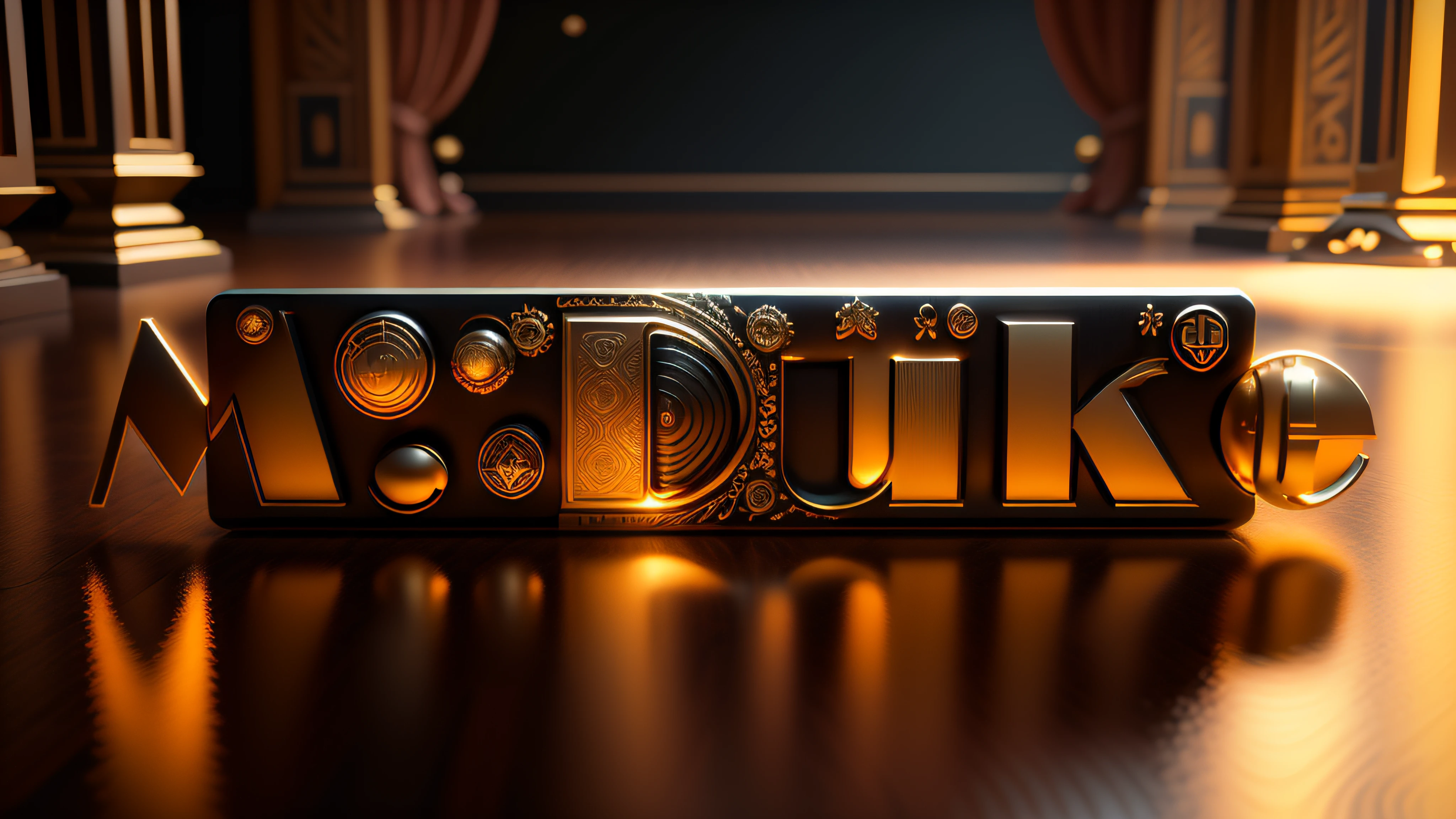 Luxury logo with the title M. Duque, 3D-rendering, 8k, NVIDIA, ray-traced, Bokeh, Fulgurar, luz e sombras realistas,
