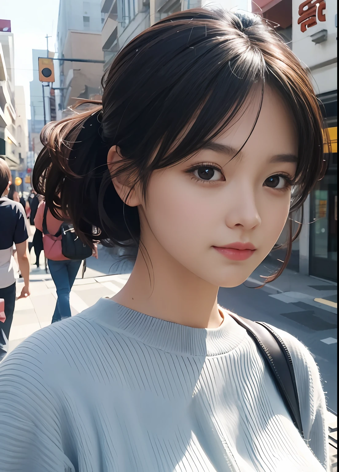 (best-quality:0.8),
(best-quality:0.8), perfect anime illustration, extreme closeup portrait of a pretty woman walking through the city