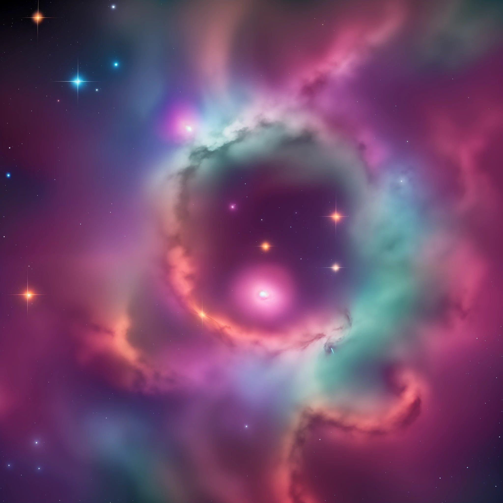 Two black holes that attract each other，Surrounding multicolored nebulae