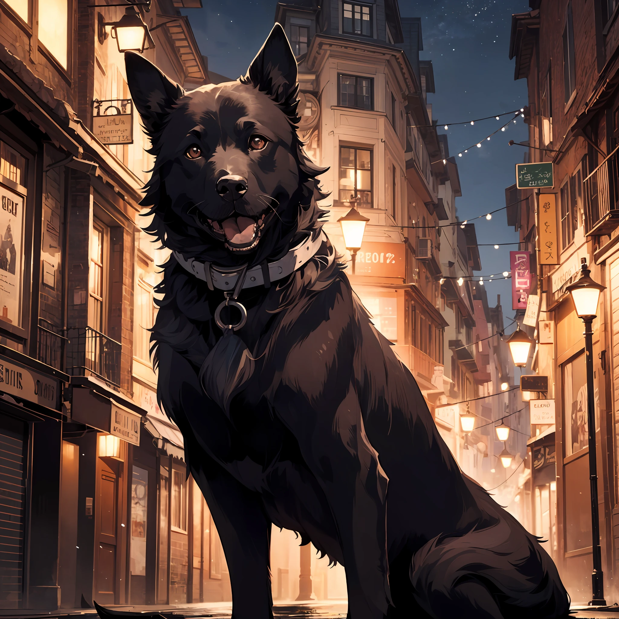 "A black dog in a mysterious night setting" --auto