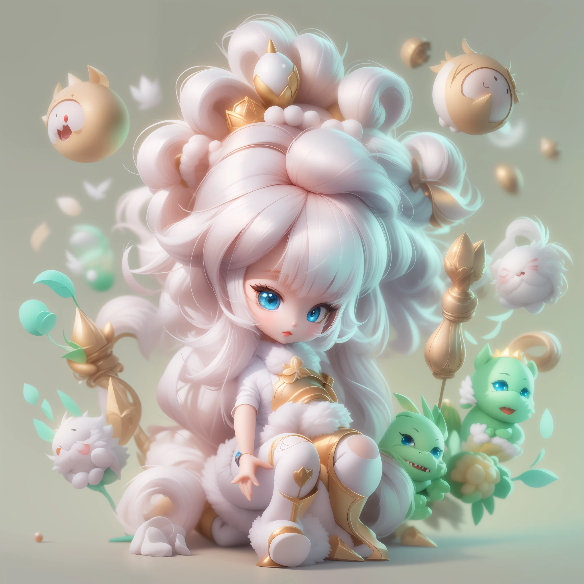 Masterpiece,High Quality,High resolution,The highest resolution,White background,solid color background,transparent background,no background,remove background,Complicated details,Highest quality,game icon,game icon institute,cartoon_style,full body,Cute Fluffy Barbie Monster,all separated
