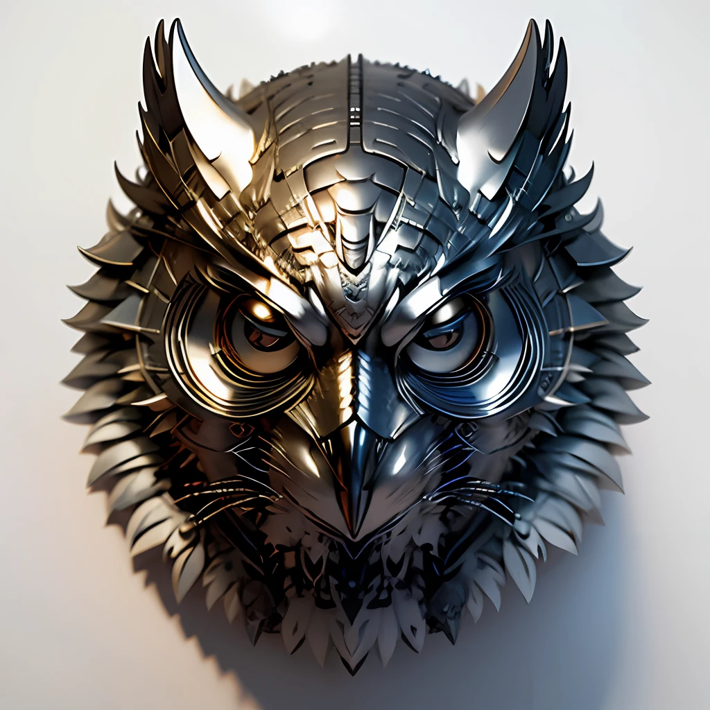 A w44p3n of a silver owl on a white background