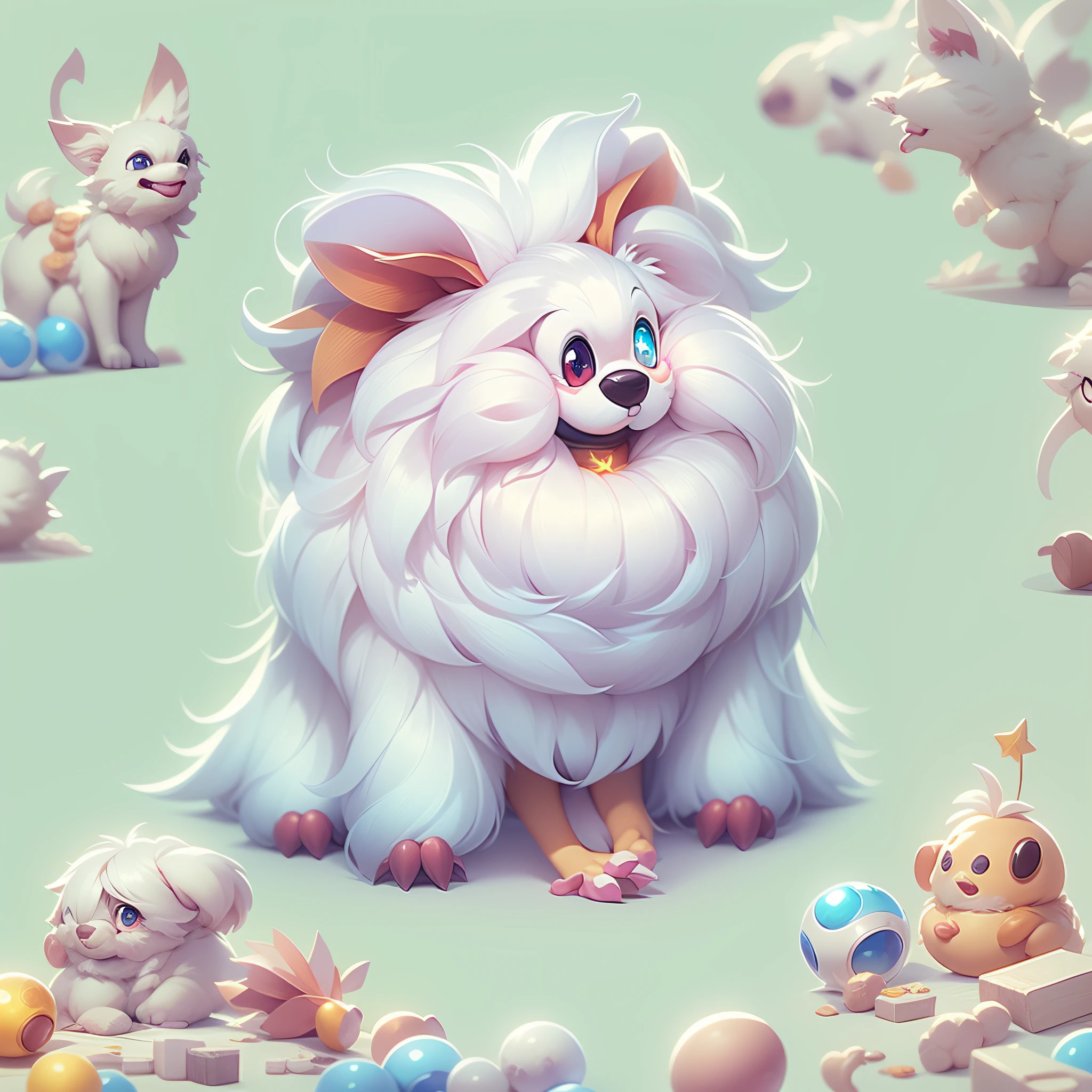 Masterpiece,High Quality,High resolution,The highest resolution,White background,solid color background,transparent background,no background,remove background,Complicated details,Highest quality,game icon,game icon institute,cartoon_style,full body,Cute Fluffy Barbie Monster,all separated