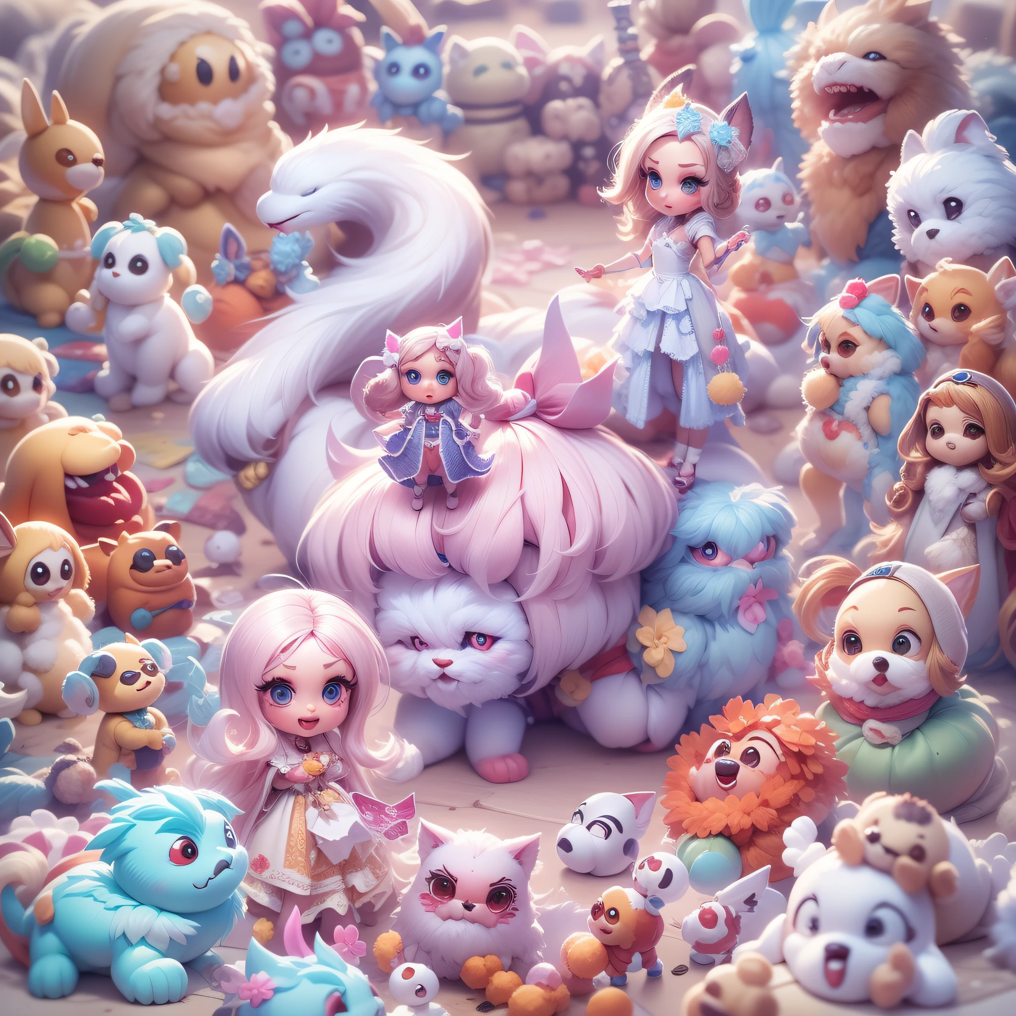 Masterpiece,High Quality,High resolution,The highest resolution,White background,solid color background,transparent background,no background,remove background,Complicated details,Highest quality,game icon,game icon institute,cartoon_style,full body,Cute Fluffy Barbie Monster,all separated