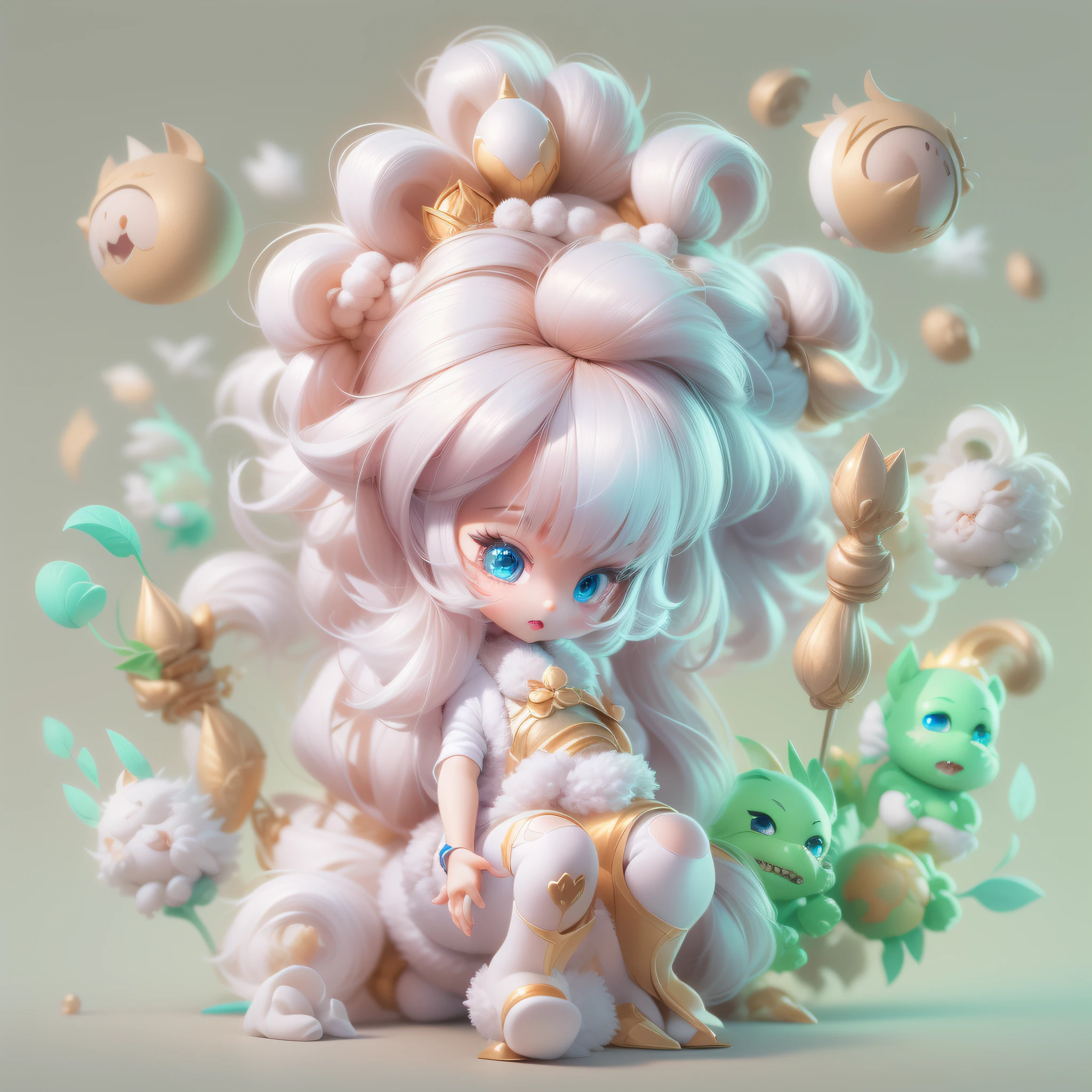 Masterpiece,High Quality,High resolution,The highest resolution,White background,solid color background,transparent background,no background,remove background,Complicated details,Highest quality,game icon,game icon institute,cartoon_style,full body,Cute Fluffy Barbie Monster,all separated
