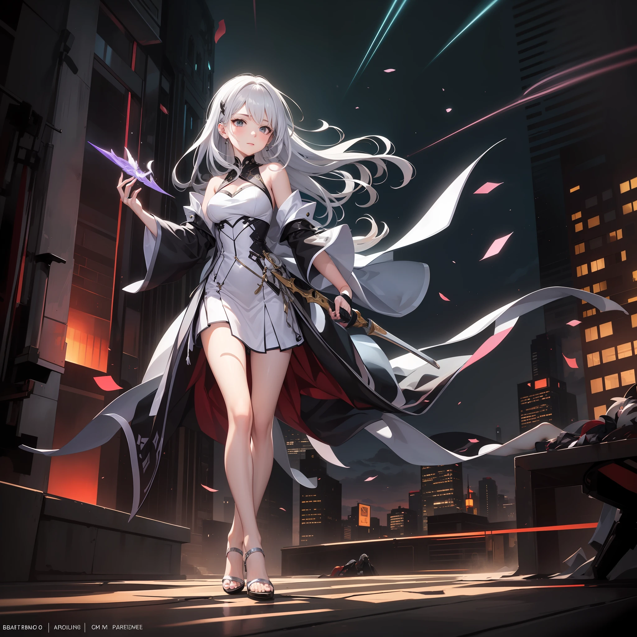 White-haired girl sitting on palace steps (best quality: 1.2), (detail: 1.2), (masterpiece: 1.2),