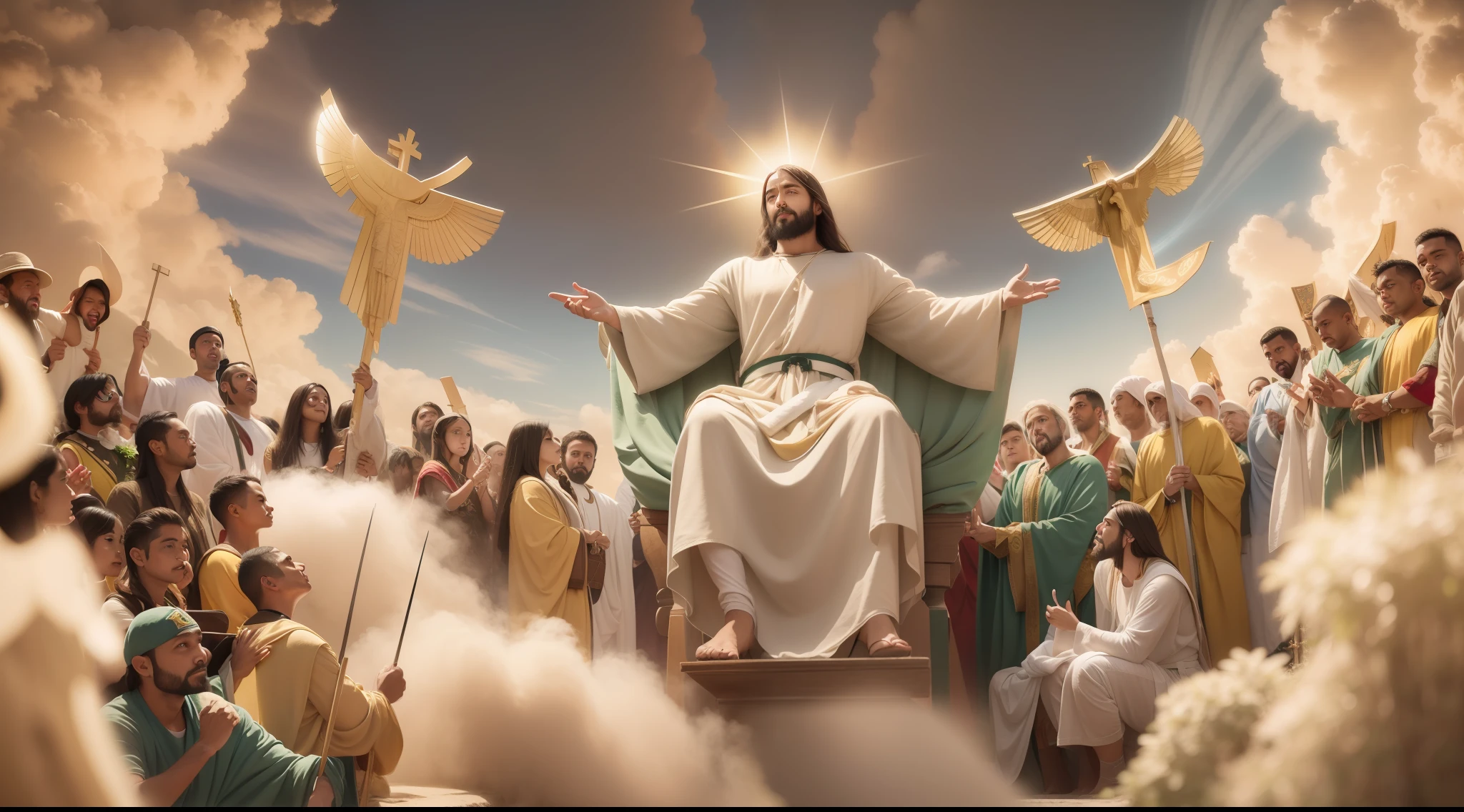 (draws Jesus to the third heaven full of glory at his side, Deus Pai sentado no trono;)