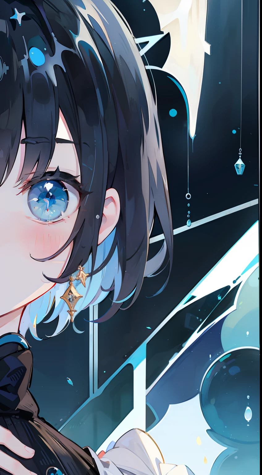 A dark-haired、bob cuts、blue eyess、Straight face、natta、​masterpiece、top-quality、Top image quality