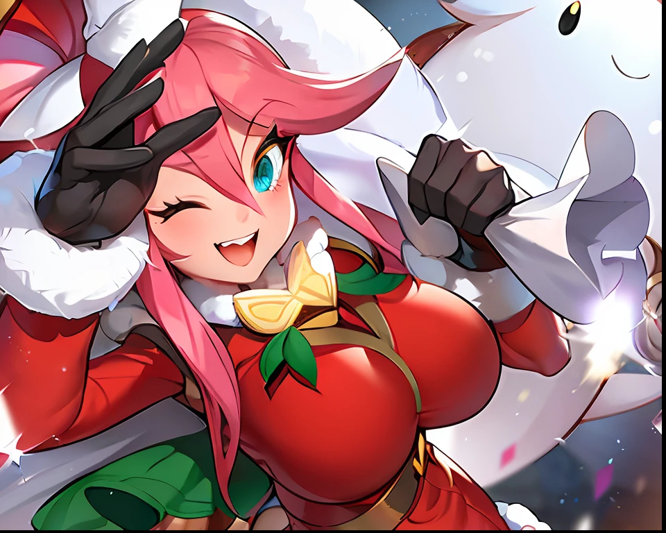 a close up of a cartoon character holding a snowball, of a ramlethal valentine, elf girl, annie from league of legends, miss fortune, samira from league of legends, amy rose red dress, from league of legends, shining pink armor, krenz cushart and artgerm, from overwatch, elf girl wearing an flower suit, vivy