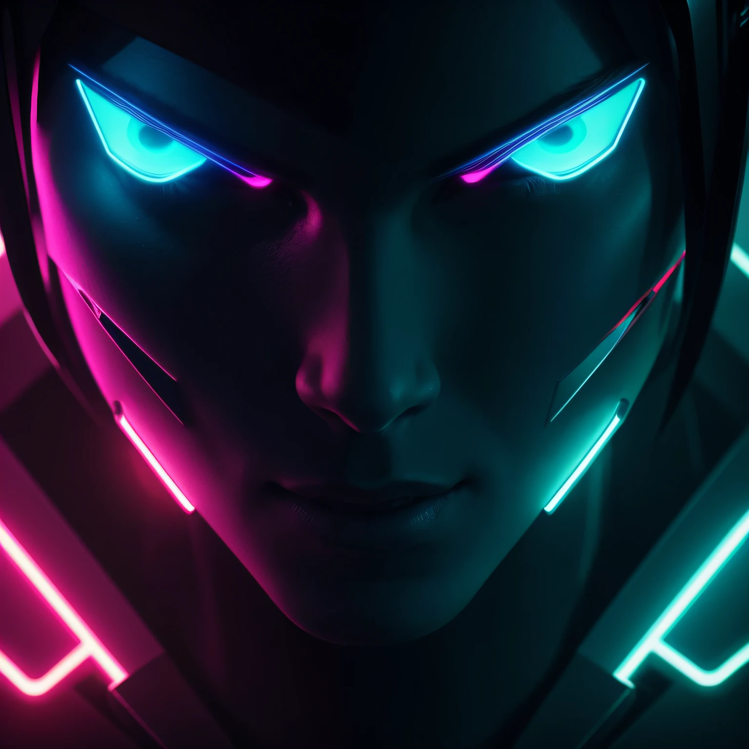 Half Human and Half Robot Face, Realista, Fundo cyberpunk, neon, 8k --auto