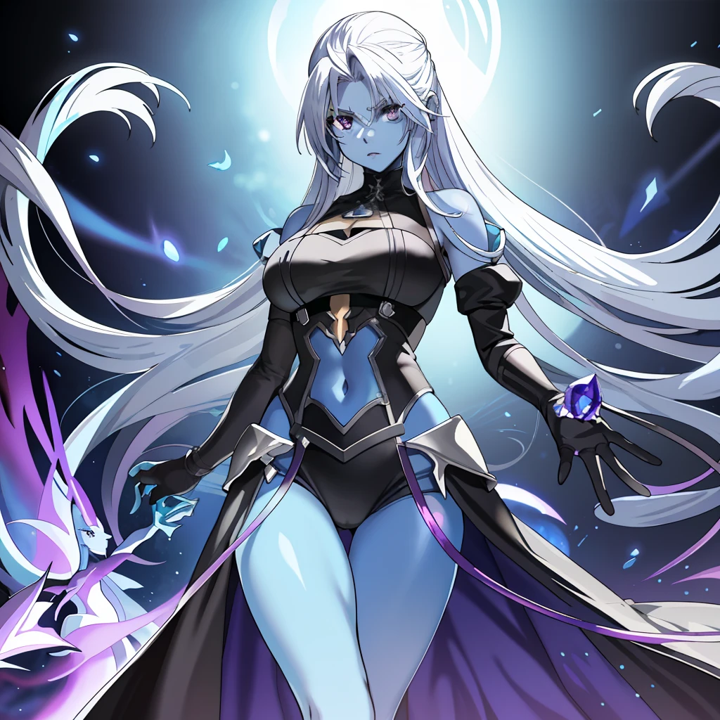 (animated). ((Final Fantasy 7 Remake: 2.0)), ((Final Fantasy 7)), (((Medium Small Tits))), ((Beautiful body)) . Woman ((((Jenova)))) the calamity of paradise, ((((blue colored skin)))), ((((whole body blue color skin)))), ((long white hair)), ((bright and shiny purple eyes)), blank stare, serious look, demon, goddess, in a dark blue laboratory cave, divine magic, dark purple aura, levitation, sexy demonic outfit . (Masterpiece : 1,8), 64k quality, final fantasy artwork concept, detailed manga eyes, detailed hair, detailed clothes, detailed body, cleaner designs, detailed face pronounced, shiny objects like jewels, see creases on clothes, more coherent clothing, more rounded eyes transparent liquid globular, more colors, more coherent clothing , correct the features of the clothes, better eyes contour, better shoulders, really colorful, coarser line, black line, finishing . (coarser line) (black line) (homogeneous rendering: 1.3)
