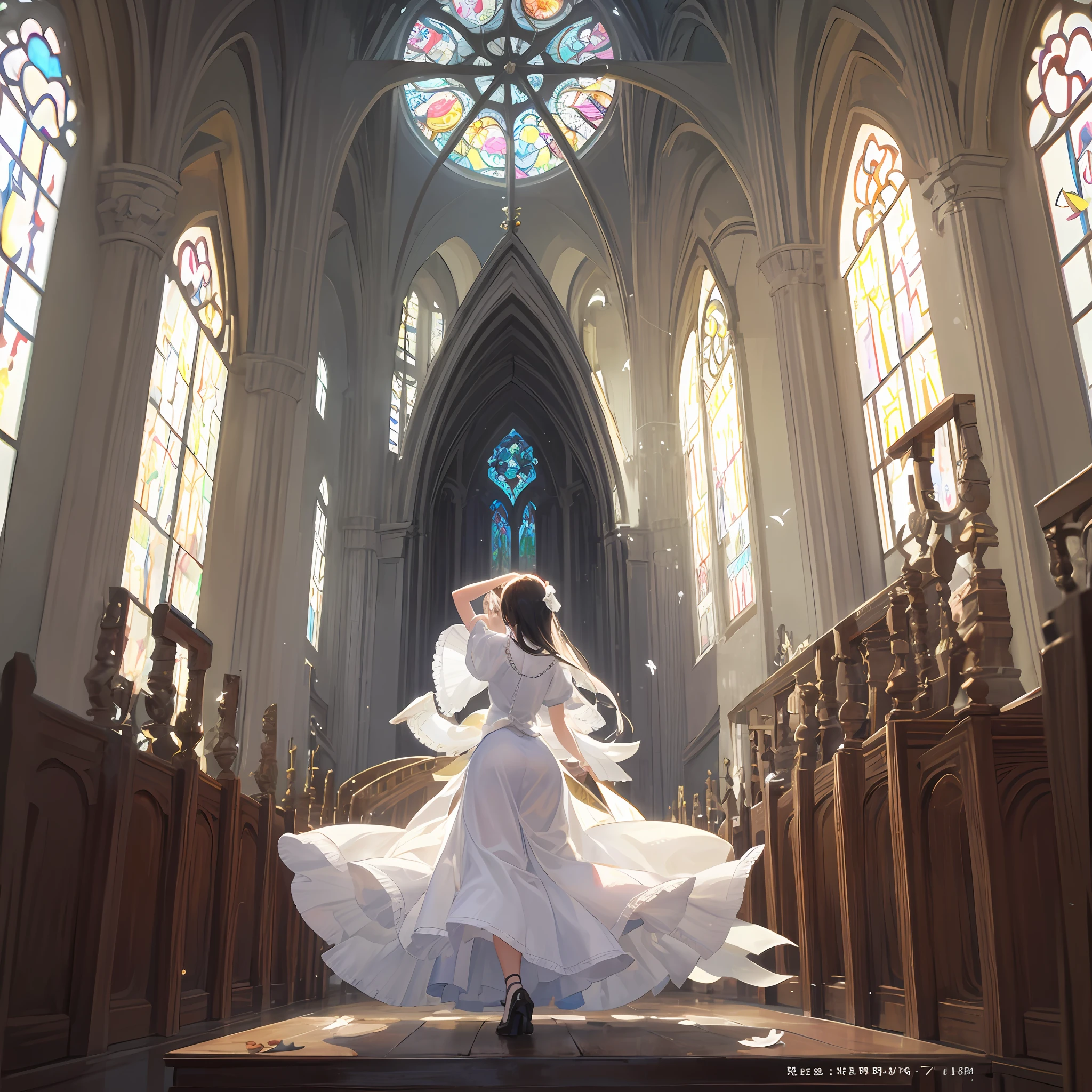 Picture of white feathers dancing in a church bathed in light、Draw on A4 size。
To depict the interior of the church、First draw the structure of the church building。There is stained glass on the high ceiling and walls.、The light is shining beautifully。To reproduce the color and light effects of stained glass、We devise creative expressions of color and light.。
Next、We move on to the depiction of white feathers。Draw the shape of the wings and the pattern of the feathers in detail.、Expresses lightness and softness。Feathers fluttering、By drawing with graceful and free movement、Makes you feel the movement of feathers。
At last、Adds a sense of air and light.。Refraction and scattering of light、Furthermore, by depicting particles in the air、Expresses the atmosphere of the space。By this、The drawn picture will look more realistic and three-dimensional。 --auto