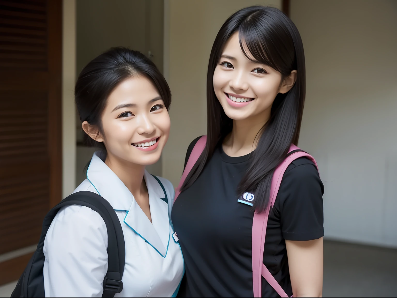 Nurse, femele, japanes, Carrying a rucksack, Black hair, lightsmile, canon, nffsw