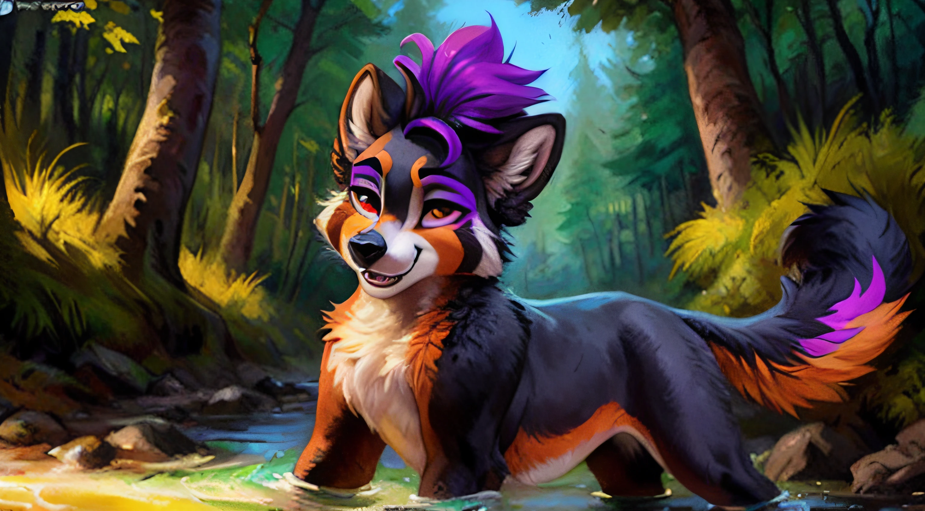 subido a e621, (por kenket, por Ross Tran, por Ruan Jia, por Foxovh) de un red-panda taur macho de ojos azules (((mostrando el tracero con cola))), en alto mirando hacia la camara de forma traviesa, (cuerpo completo), Open Invitation, mirada picara, (In the middle of a forest with a river in the background), (detailed lighting), (cinematography lighting), [luz ambiental detallada], [cara y ojos detallados], [Enfoque genital], peludo, peludo fandom, Fursona, ((sombra de medio cuerpo)), [luz ambiental en el vientre], [proporciones realistas], [???????? content], [foco nítido], (contenido cuestionable), (sombreado), ((obra maestra))