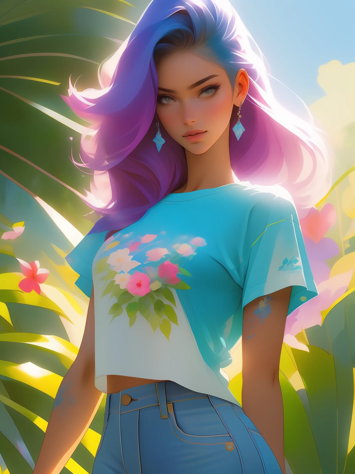 fantastic style::Marcos Silvestri ::5.0 comix illustration style, Fantastic paintings - quality ,illustration style, circunstanciado ,estilo tatoon , adriana lima ,mulher bonita com haiR LONGO RETO ULTRA DETALHADO, (fundo bonito e claro:1.2), (CG extremamente detalhado, ultra-detalhado, Melhor sombra:1.1), ((profundidade de campo)), ((Aquarela)), seios grandes(com jeans e uma camiseta ou vestido branco:1.3), bareshoulders, flowers and petals, beautiful concept illustration , (fundo branco:0.5), (illustration :1.1), (extremamente fino e bonito:1.1), (detalhes perfeitos:1.1)
