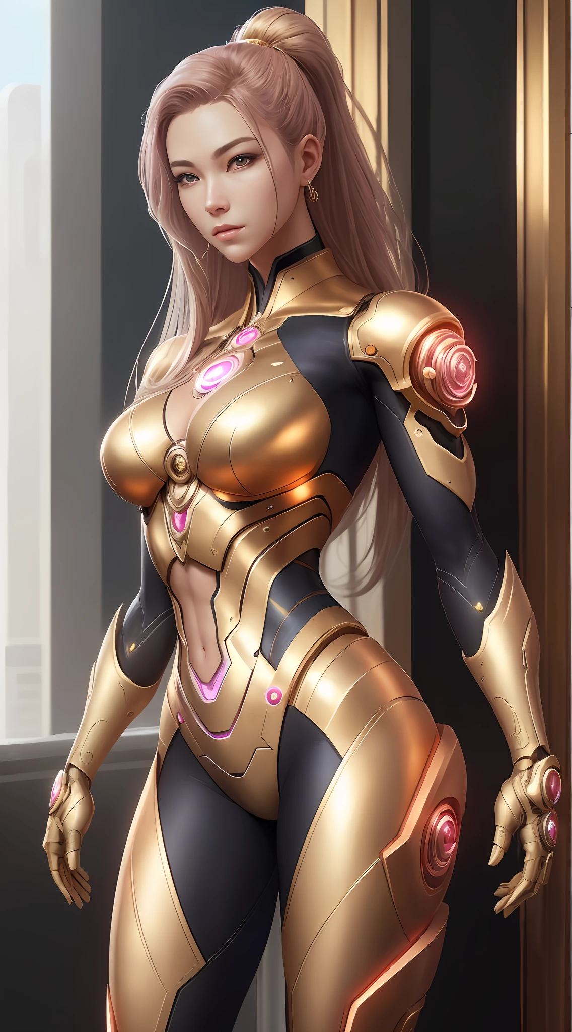 centered , full of view , a woman in a platinum and gold rosé cyborg, chengwei pan on artstation, by Yang J, detailed fantasy art, stunning character art, fanart best artstation, epic exquisite character art, beautiful, extremely detailed artgerm, detailed digital anime art, artgerm on artstation pixiv