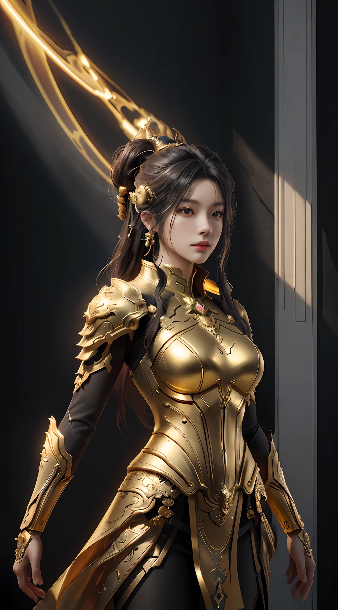 a woman in a platimun and gold cyborg, chengwei pan on artstation, by Yang J, detailed fantasy art, stunning character art, fanart best artstation, epic exquisite character art, beautiful armor, extremely detailed artgerm, detailed digital anime art, artgerm on artstation pixiv
