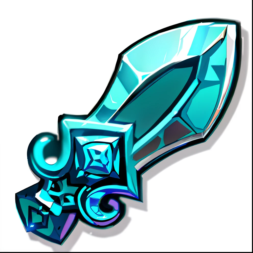 A blue-green sword，There is a green arrow on it, league of legends inventory item, shinning sword, epic legends game icon, legendary item, dazzling gem in the hilt, Glowing sword, magical sword, Magic Sword, rpg item, role-playing game items, fantasy sword, jagged sword, item art, fantasy weapon, fantasy game spell icon, Shining sword