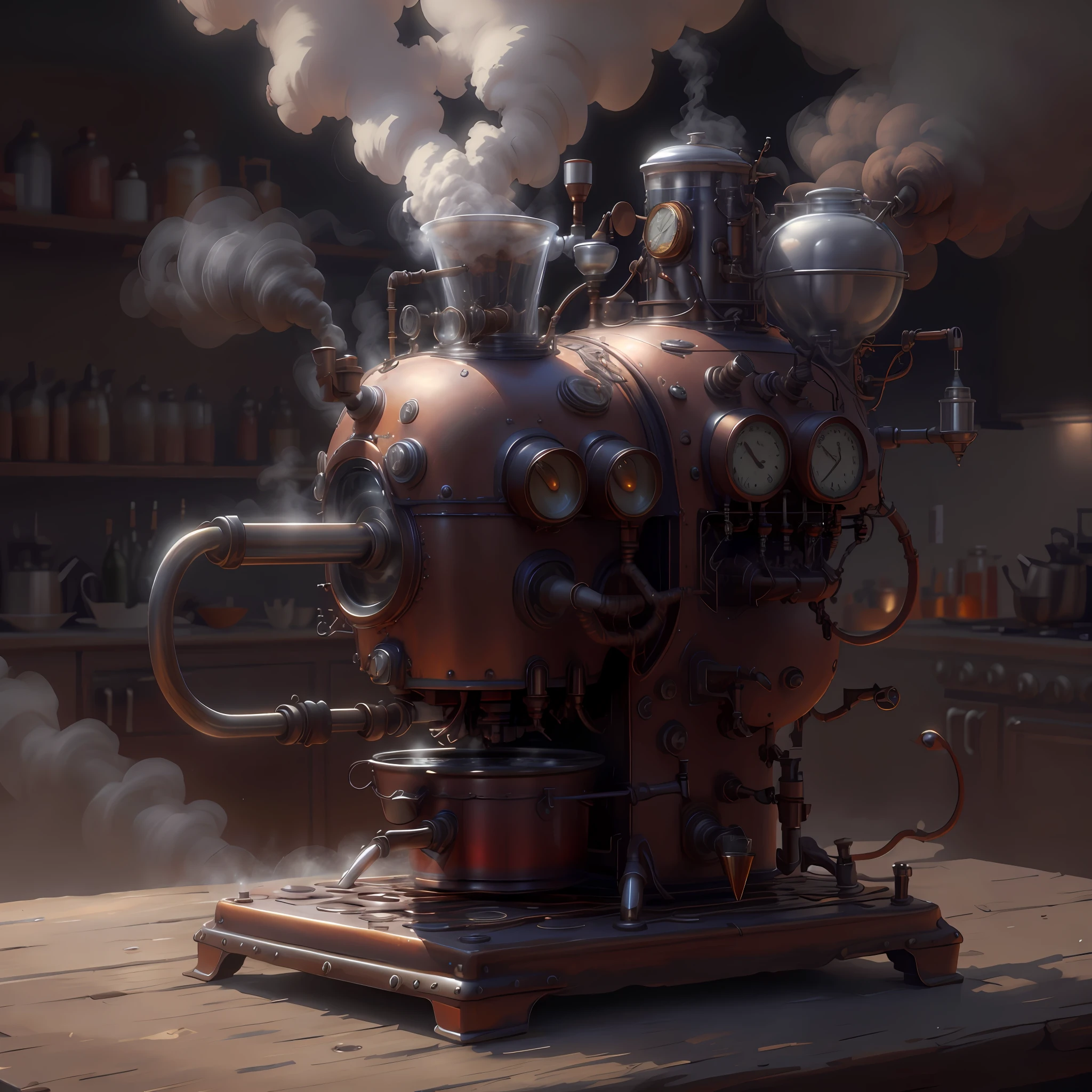 Steampunk AI coffee machine