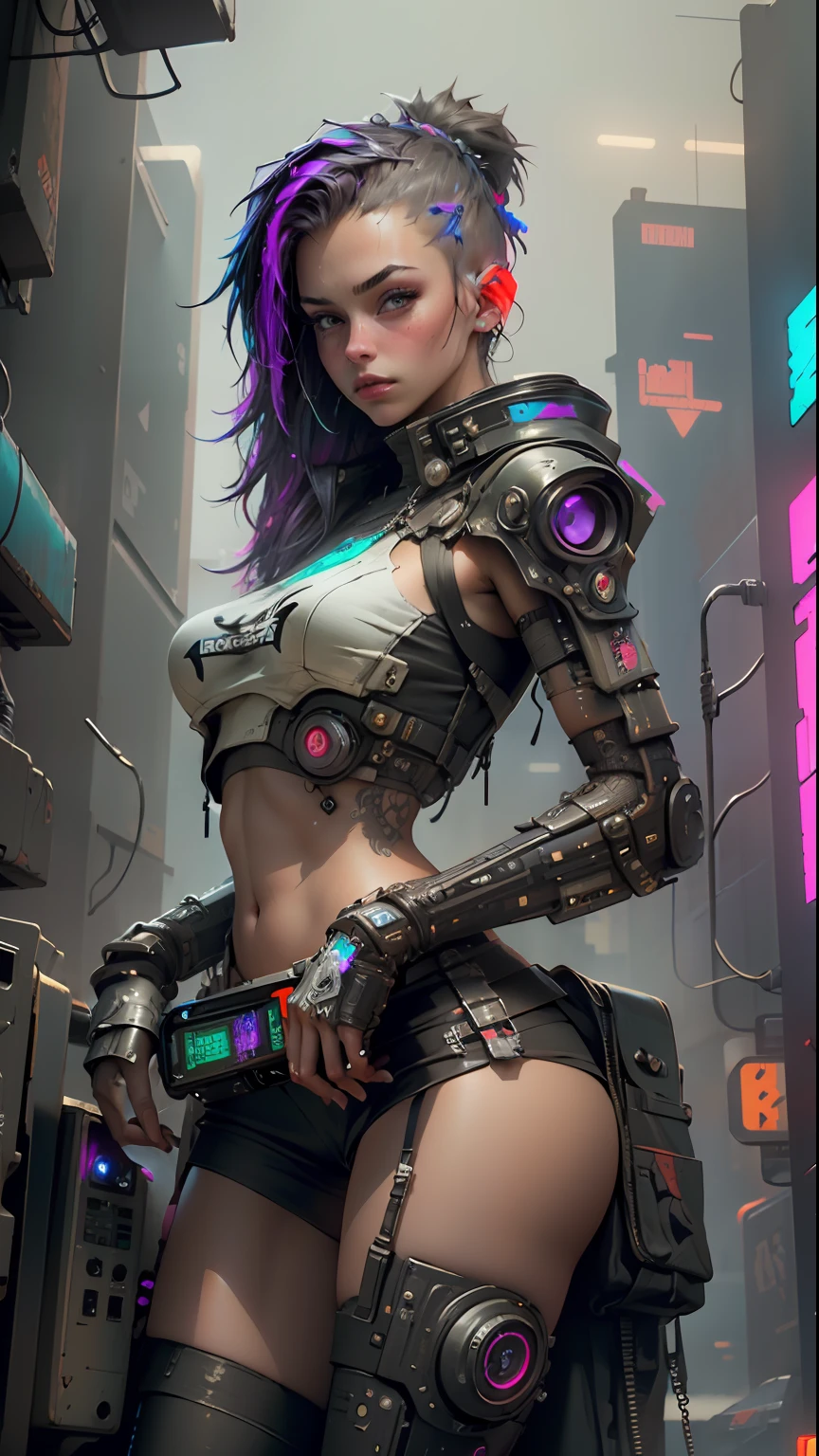 ((Best quality)), ((masterpiece)), (highly detailed:1.3), 3D, beautiful (cyberpunk:1.3) hacker woman with thick voluminous hair operating a computer terminal