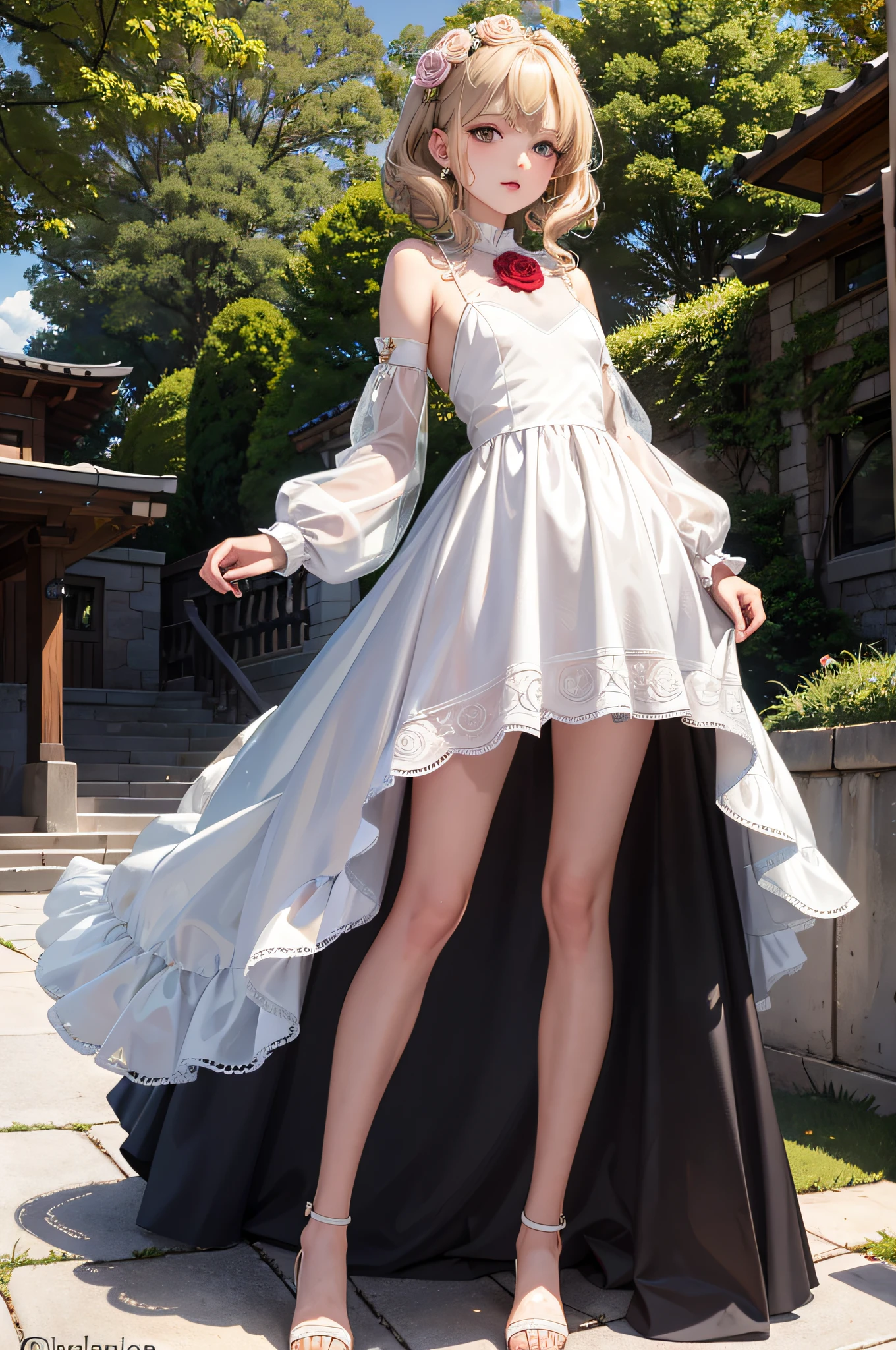 ((masterpiece)), (top-quality), (detaileds),4K resolution. 1girl in,foco nítido、a blond,Princess Cut,odd eye,Older sister,diet,long,Red Rosa,tiarra,Black Dress,curlyhair,small tit,small tits,Cool,Rose Dress,embroideries,oriental,A sexy,Sareme,milkyway、small nose,narrow nose and small nose,,,,,,,,,,,,,,,,,,High small nose,small nostrils,see -through,Full body like,oblique,1girl in,Golden hair color,Light hair color,Beige hair color,Rosa,Red Rose,Rosa,Red Rose,Rose Dress,weddingdress
