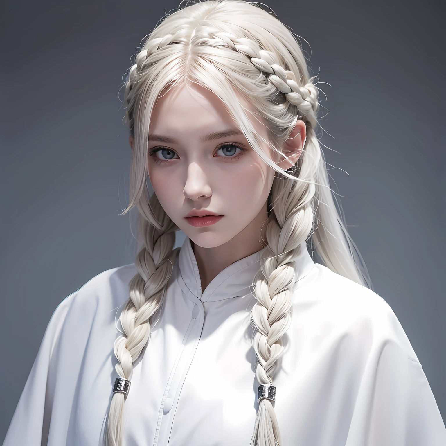 Manteau blanc，white skinned，whaite hair，long braid，tmasterpiece