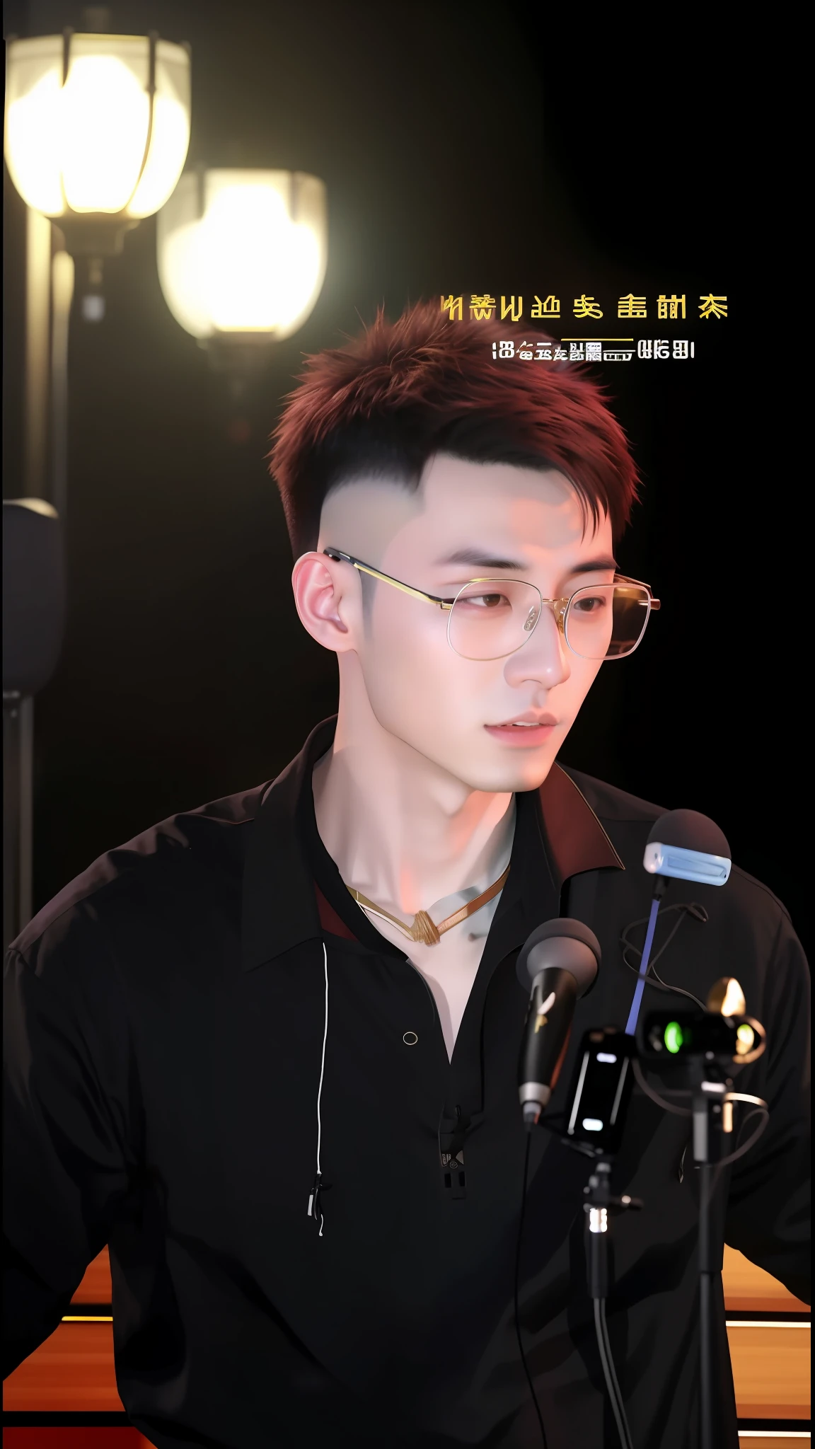 Alafard man wearing glasses and microphone in front of microphone, yanjun cheng, Cai Xukun, phong yintion j - jiang geping, Inspired by Song Maojin, yintion j - jiang geping, Inspired by Xiao Yuncong, Chiba Yuda, inspired by Ding Yunpeng, xintong chen