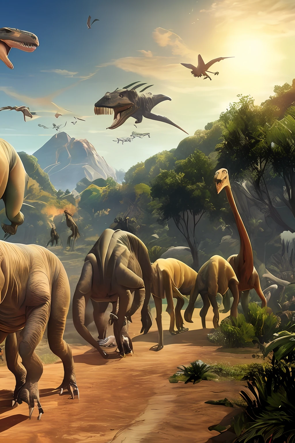 Thousands of different species of dinosaurs migrate, ark survival, ark survival evolved, jurassic image, key art, Jurassic World, meteor impact behind a dinosaur, Ancient art, jurassic, author:Arthur Penn, pc screenshot, author:Ivan Langer, realistic paleoart, author:Luis Miranda, at the time of dinosaurs, dinosaurs, wallpaper hd
