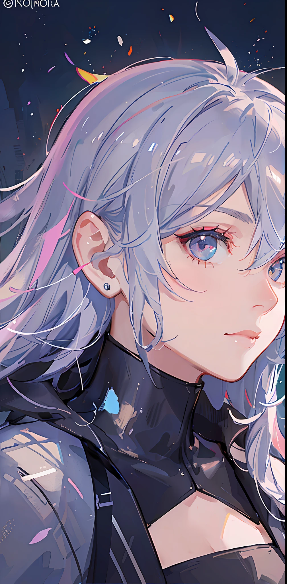 a japanese girl, Realistic, Light pink and yellow, charming character illustrations, yellow, Black and pink, Cyberpunk, Look down diagonally to the right, Icy stare, striated hair, multicolored hair, Silver hair, Pink hair, Empty eyes, makeup, Crazy, scowl, Jitome, Digital Art, surrealism, high detailing, Cubist Futurism, A futuristic, Realism, Glowing light, high detailing, Cubist Futurism, emphasis lines, NIKON, close-up, Textured skin, high details, awardwinning, hight resolution, Best Quality, nffsw, retinas, masutepiece, ccurate, Anatomically correct, Textured skin, Super Detail, high details, High quality, awardwinning, Best Quality, hight resolution