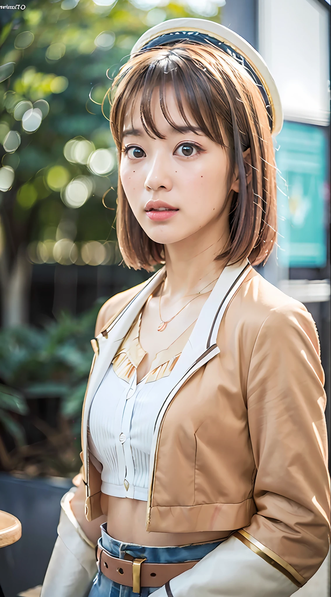 (8k, RAW photo, best quality, masterpiece:1.2), (realistic, photo-realistic:1.37), ultra highres, depth of field, chromatic aberration, caustics, Broad lighting, natural shading,Fujifilm XT3,masterpiece,ultra detailed, Sarasa fido,upper,full,1girl, solo, outdoors, upper body,