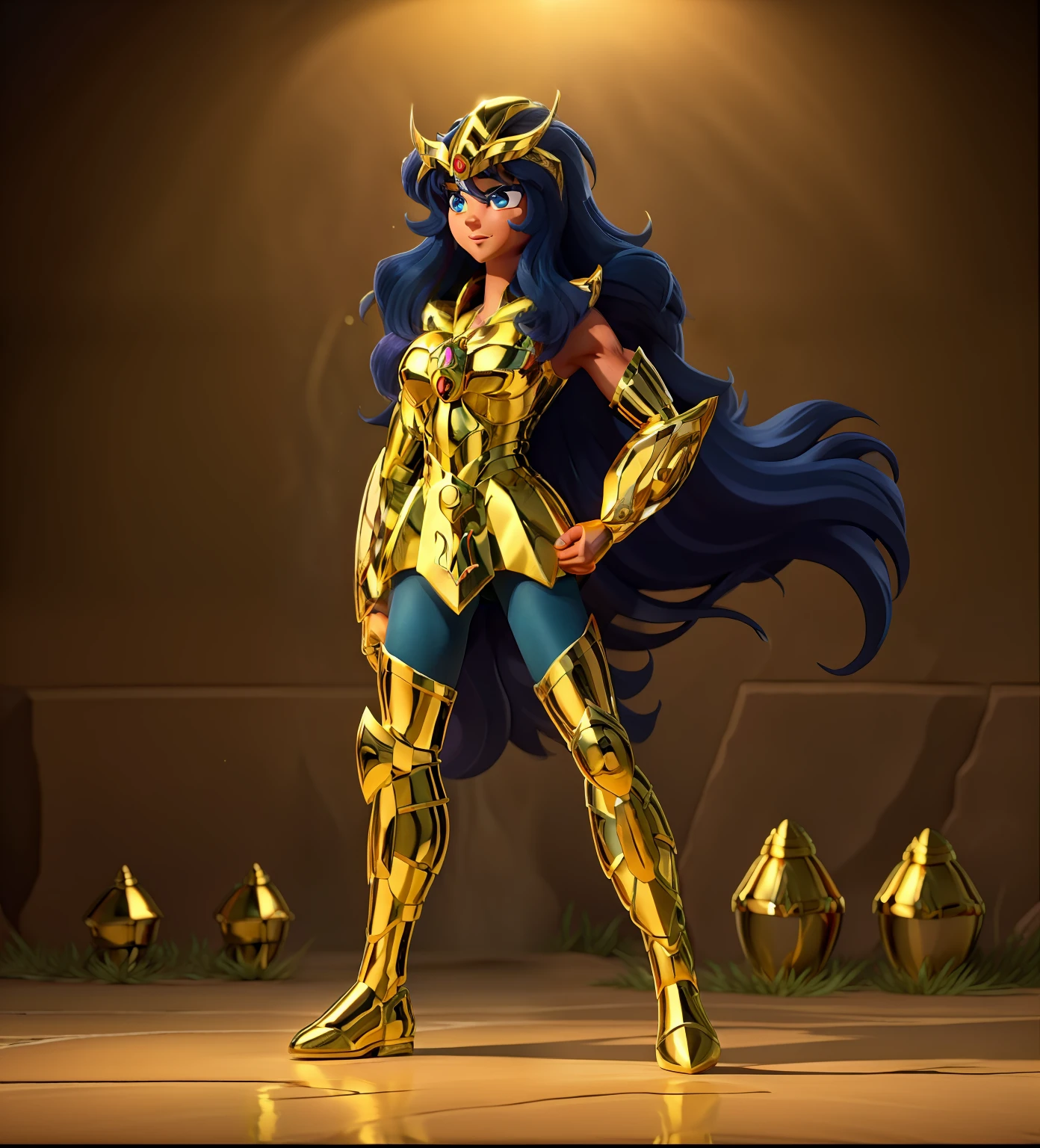 Ultra-high saturation（tmasterpiece）， fully body photo，（best qualtiy），（1girll）， fully body photo，sface focus， Wearing golden Scorpio armor，very long fingernails，Meadow flower background，sexy armor，No underwear，Bling armor，Fine fine skin，Plump breasts，Bare legged，cool-pose， Saint Seiya Armor， messy  hair，highly detailed realistic photograph of，god light， super sharp focus， Ultra high quality,，with dynamism， Long hair,，(Shiny skin:1.4)，Shiny lips sexy figure，Ultra-high saturation，hight contrast，High-gloss armor，Smooth skin，Grim expression，dark-blue hair