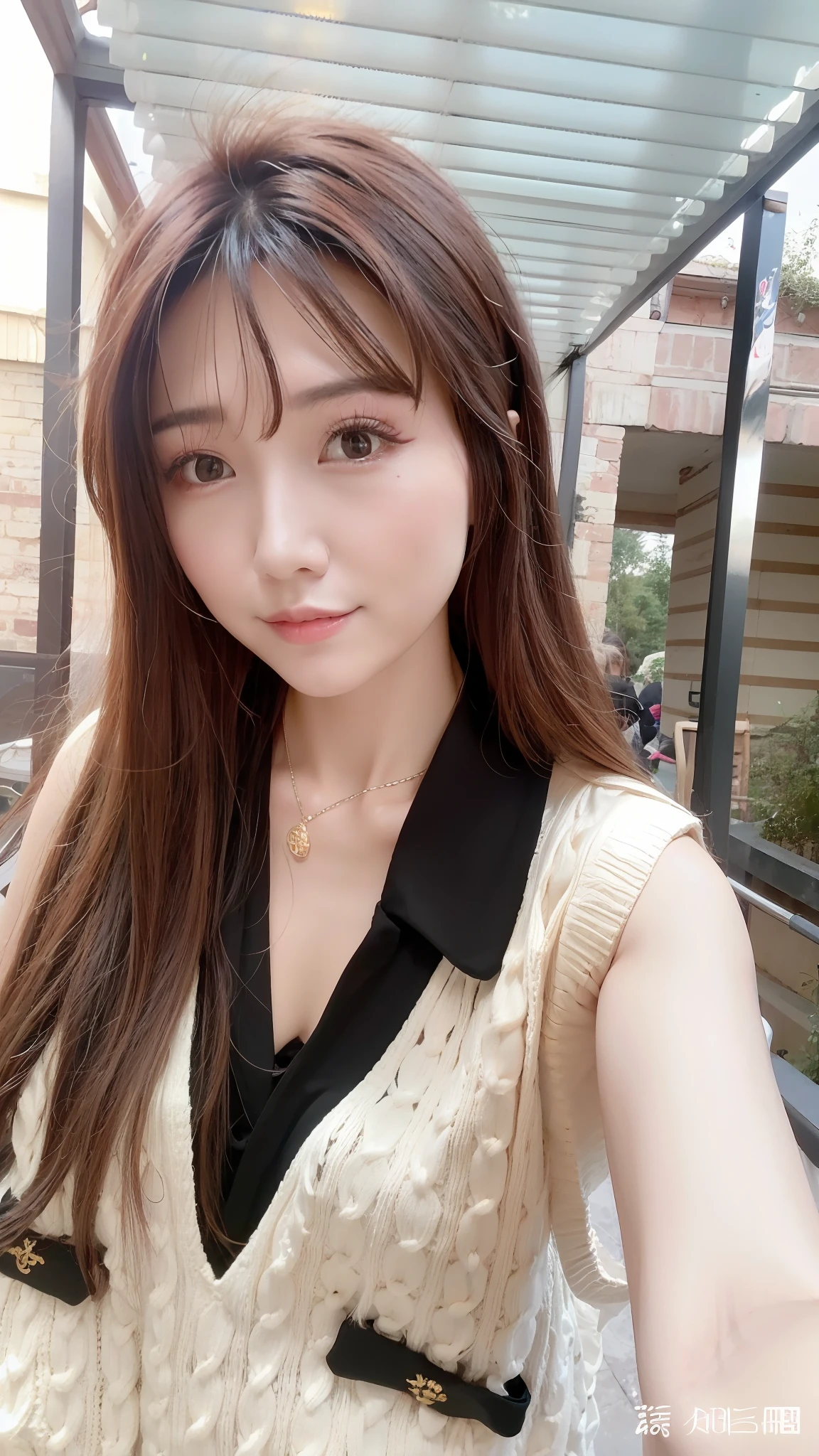Arakfi woman posing for photo with long hair and white sweater, 8k selfie photograph, xintong chen, xision wu, wenfei ye, ulzzangs, shaxi, inspired by Ma Yuanyu, Yoshitomo Nara, dilraba dilmurat, chengyou liu, Zhang Wanting