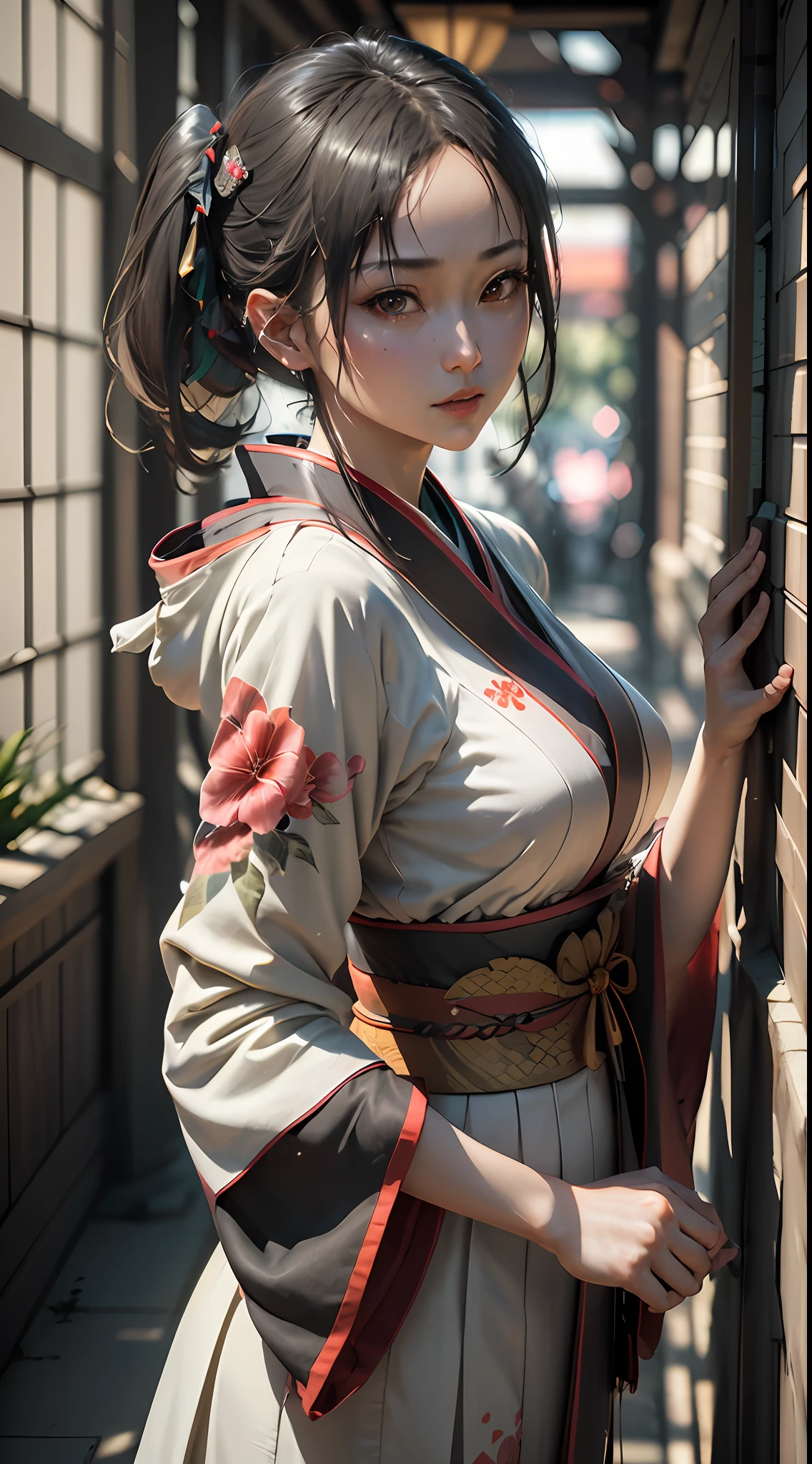 ((top-quality)), ((​masterpiece)), (detaileds:1.4), 3D, Image of a woman in a beautiful kimono,HDR(HighDynamicRange),Ray traching,NVIDIA RTX,Hyper-Resolution,Unreal 5,sub-surface Scattering,PBR Texturing,Postprocess,Anisotropy Filtering,depth of fields,Maximum clarity and sharpness,multi-layer texture,Albedo and specular maps,Surface Shading,Accurate simulation of light-material interactions,perfectly proportions,Octane Rendering,Two-tone lighting,Wide aperture,Low ISO、White Balance、thirds rule、8K RAW、