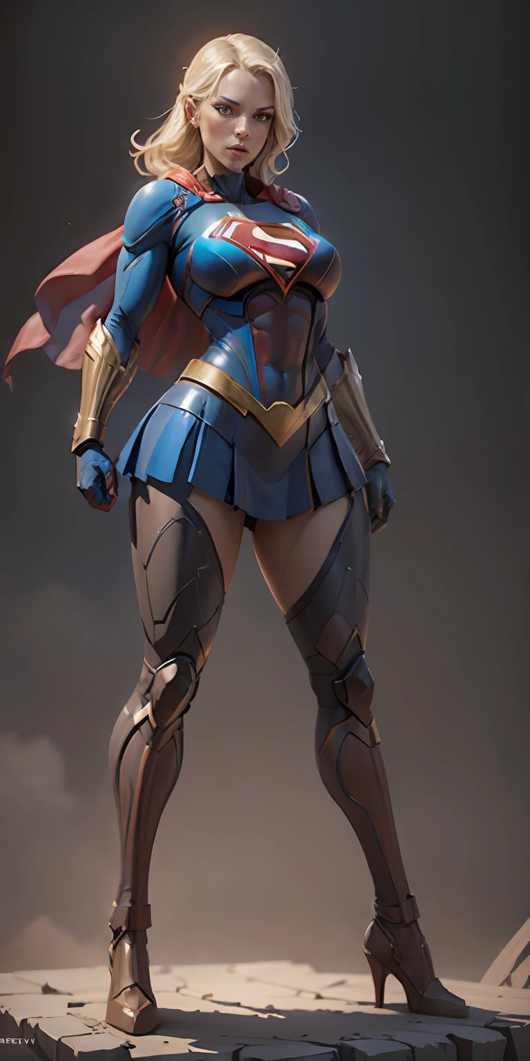 Supergirl from DC, big breasts, frontal, full-length, looking at the camera, facing the audience, standing pose, simple background, three-dimensional light, detailed full-body concept, sleek digital concept art, beautiful full-body concept art, art trend, CGsociety full-length,