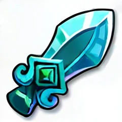 A blue-green sword,There is a green arrow on it, league of legends inventory item, shinning sword, epic legends game icon, legendary item, dazzling gem in the hilt, Glowing sword, magical sword, Magic Sword, role-playing game items, rpg item, fantasy sword, jagged sword, item art, fantasy weapon, fantasy game spell icon, Shining sword