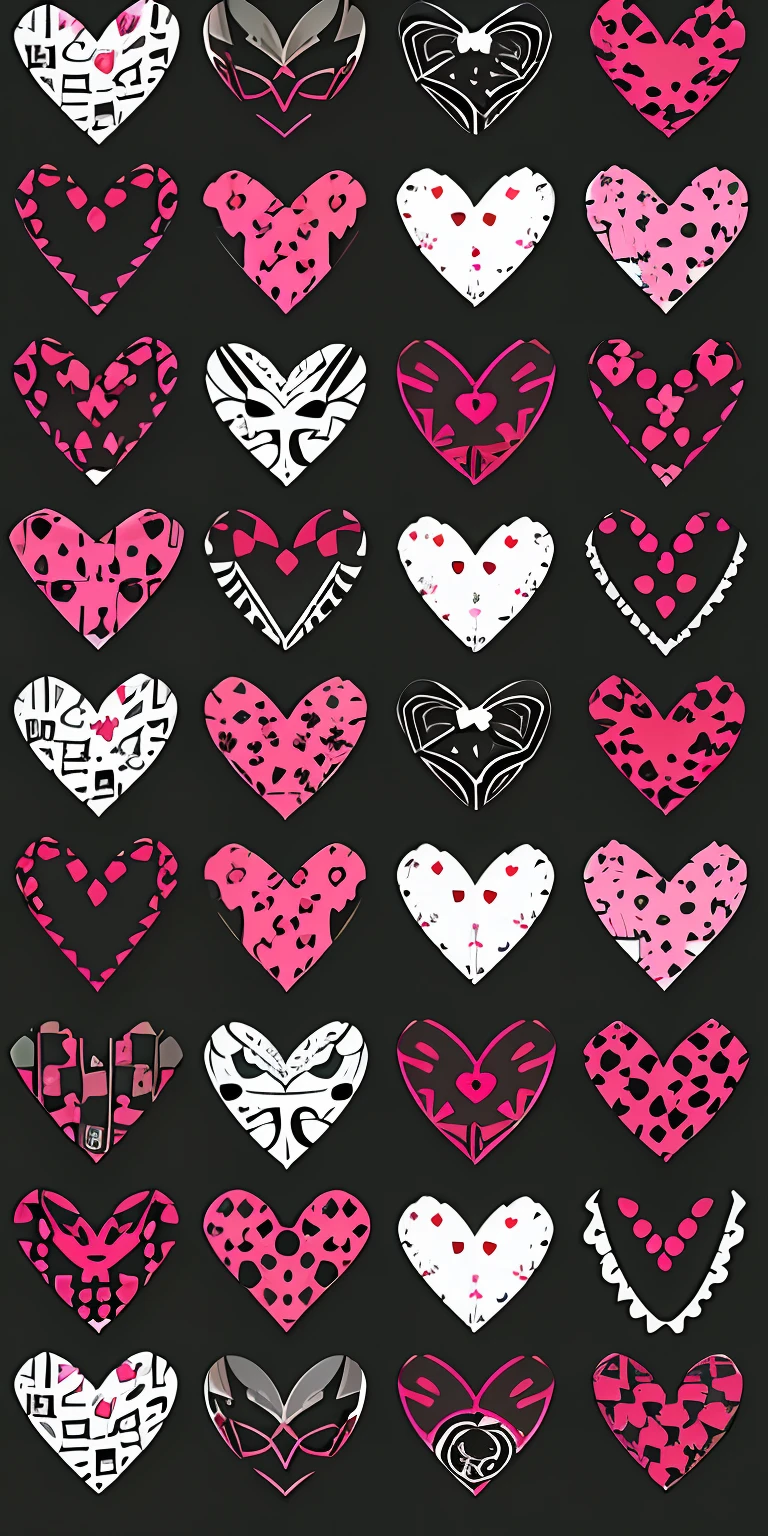 Close up of a bunch of hearts drawn on black background, Many hearts, several hearts, black and white with red hearts, heart symbol, pink hearts in the background, black and white with hearts, red peach, red hearts, Playing card suits, Falling hearts, Love theme, black and white and red colors, black white pink, entwined hearts and spades
