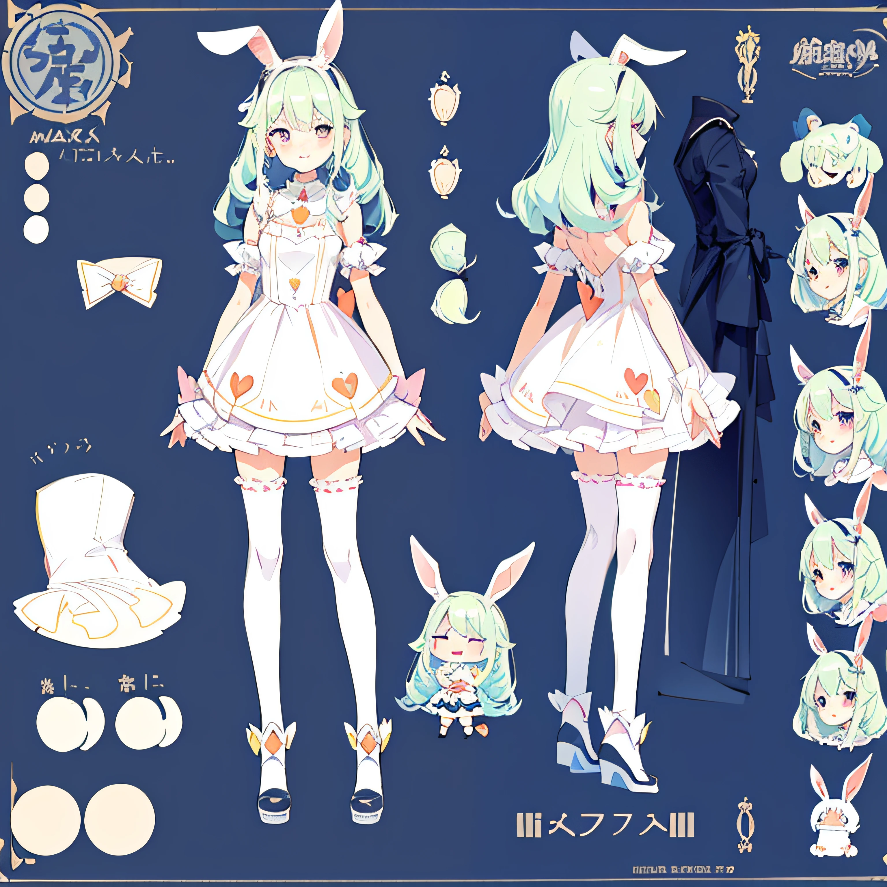 Rabbit-eared girl (Maximum softness:1.2),(Cute illustration:1.2), (Character Sheet:1.4), (Concept art:1.3)