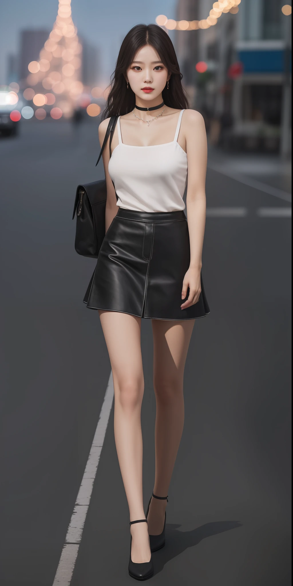 best qualtiy,tmasterpiece,A high resolution,1girll,Harnes,a skirt,hair adornments,choker necklace,jewely,beautiful face,full body,realisticlying,edge lit,twotonelighting,(highdetailskin:1.2),8K, Ultra HD, Ultra-real and sophisticated,Digital SLR, softlighting, high high quality, volumettic light, sneak shot, photore, A high resolution, 4K, 8K, Background bokeh,Plump and naked,Perfectly proportioned body,Large scale,Tang style miniskirt,Ultra-short sling