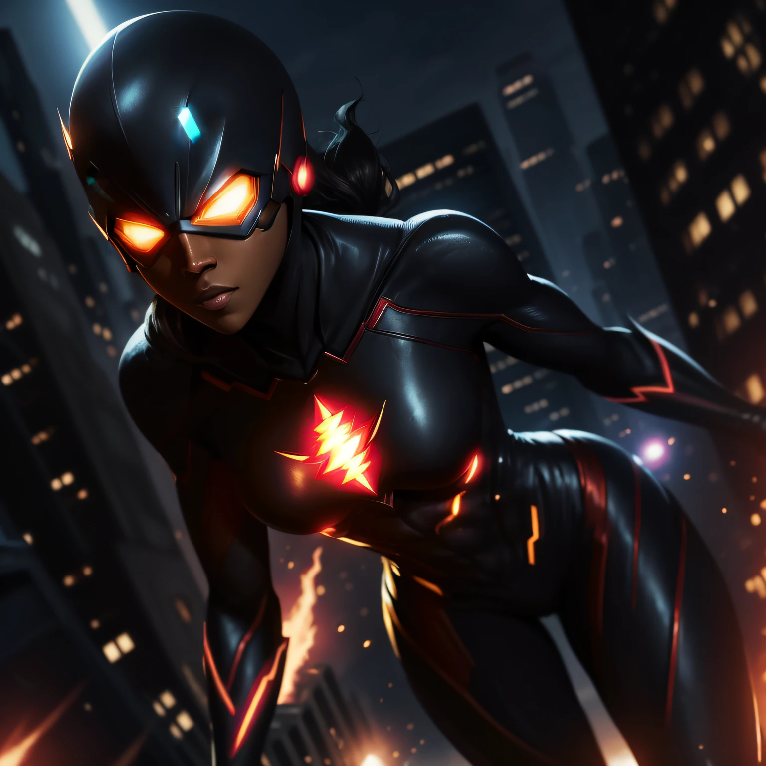 Iris West is the terrible Black Flash, His eyes shine through the visor of his costume